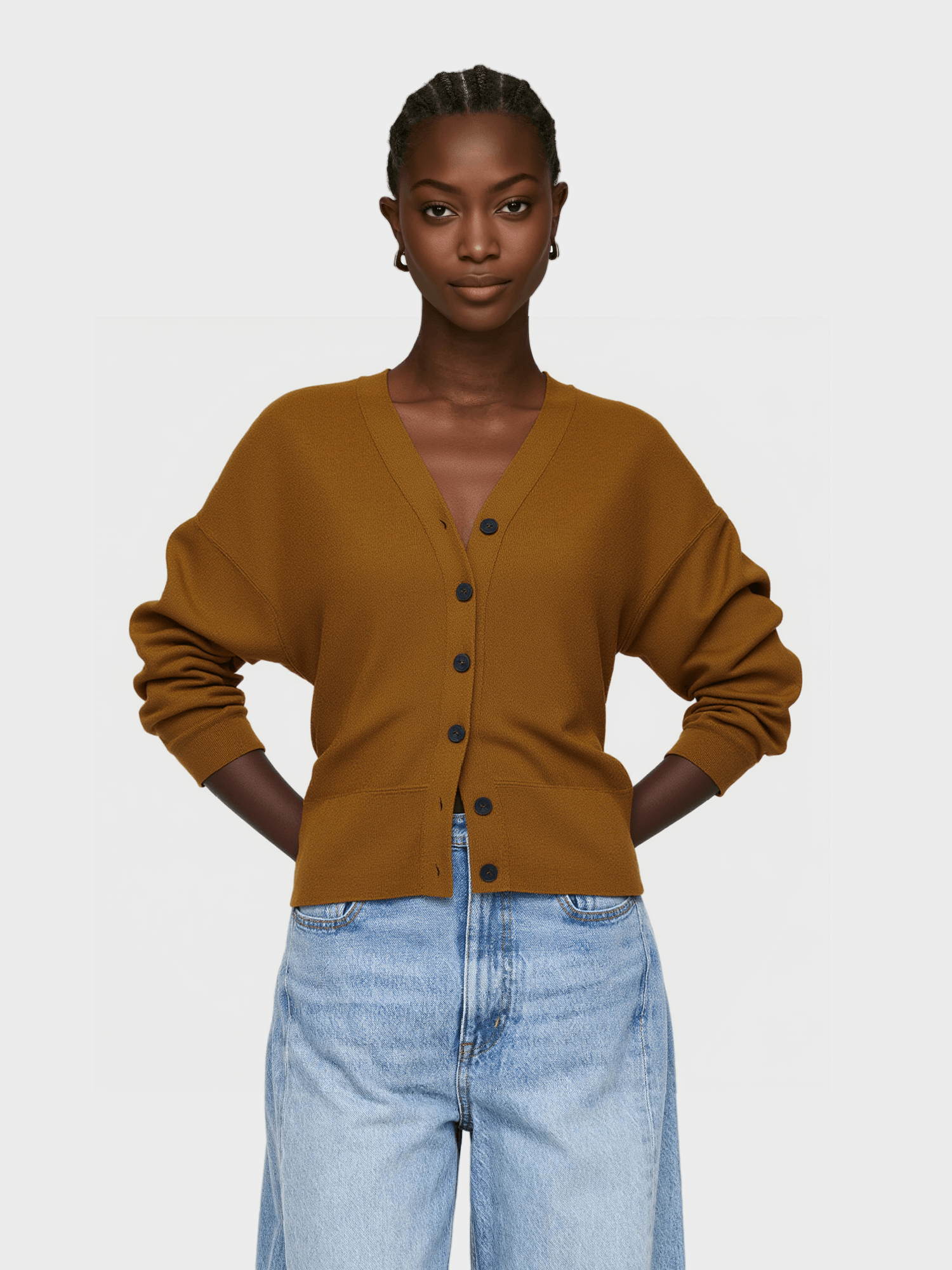 Brown V - Neck Button - Up Cardigan