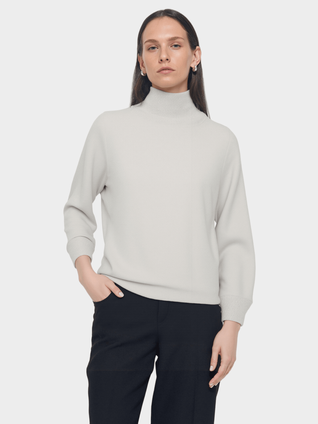 Light Grey Turtleneck Knit Sweater