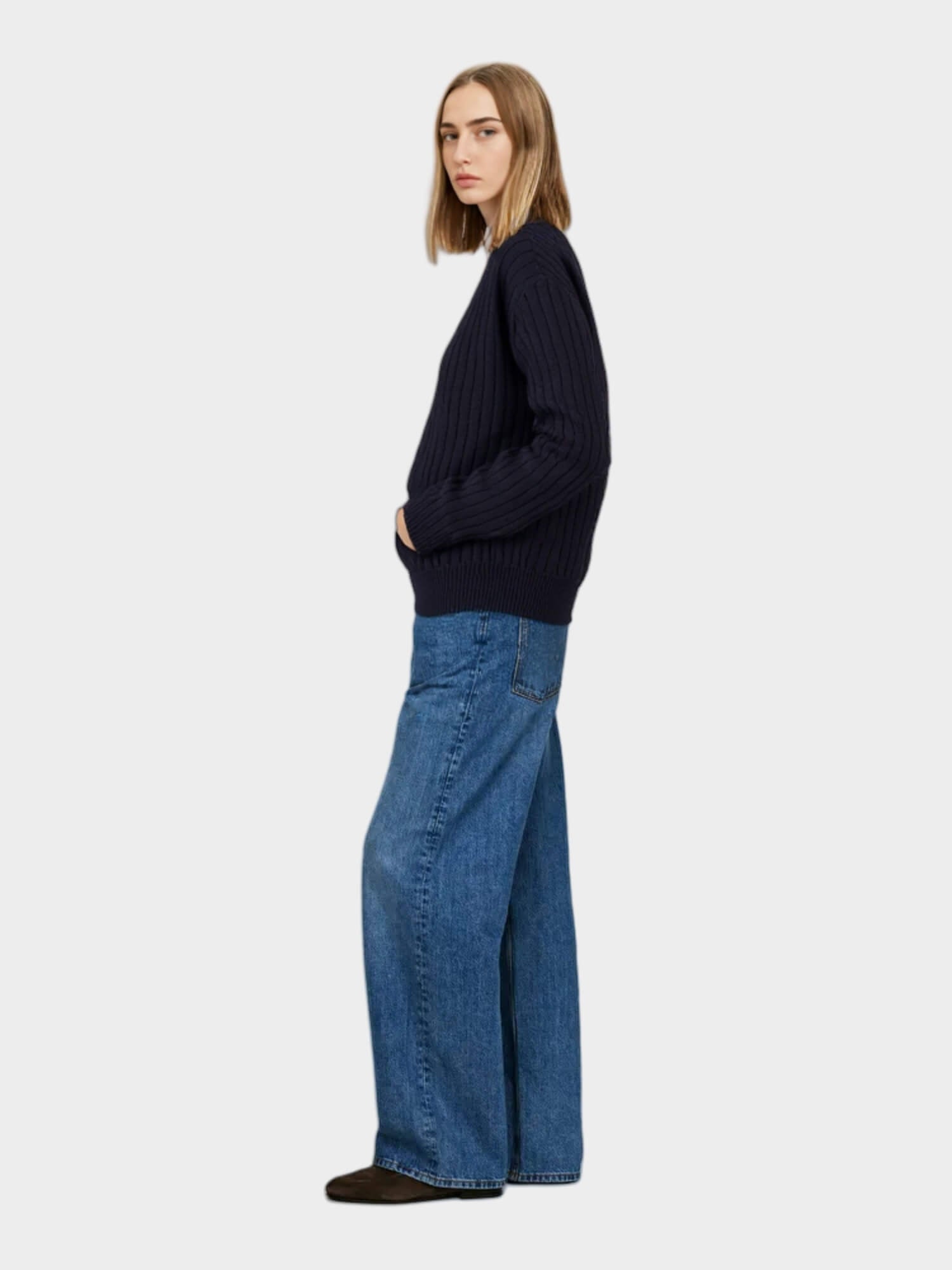 Navy Blue Cable - Knit Zip - Up Cardigan