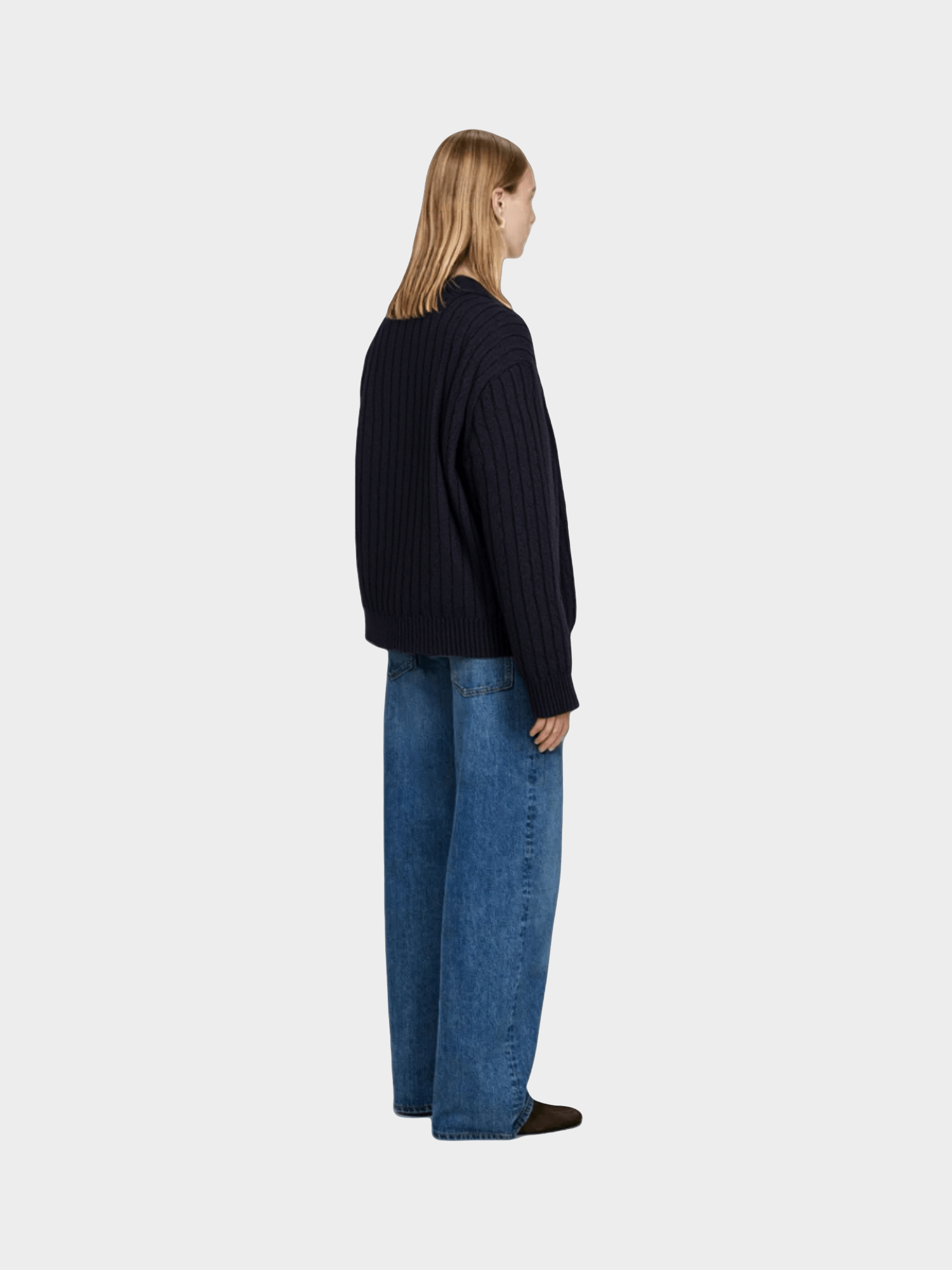 Navy Blue Cable - Knit Zip - Up Cardigan