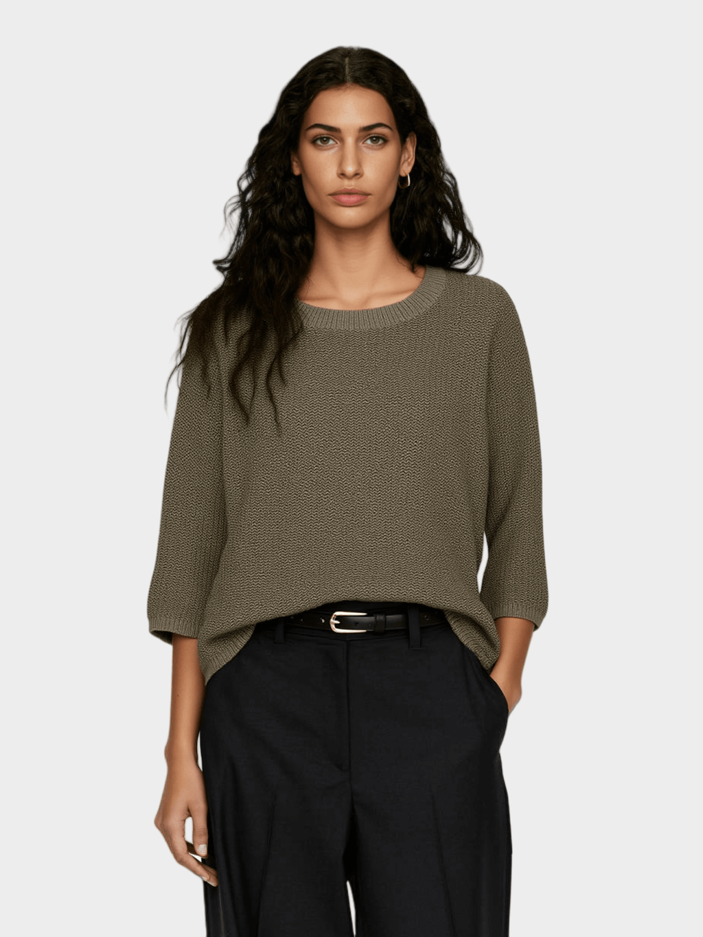 Olive Green Textured Knit Sweater