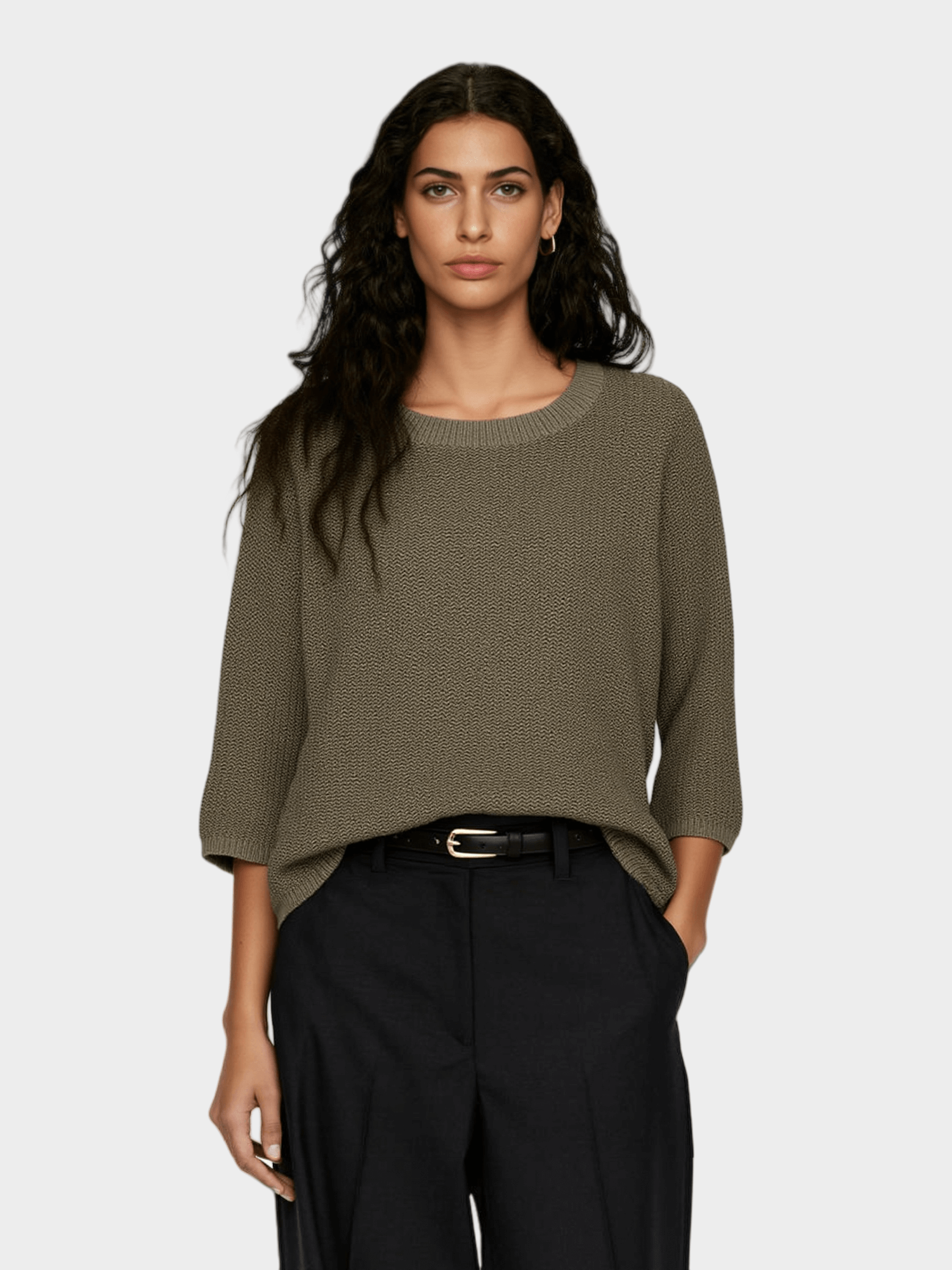 Olive Green Textured Knit Sweater