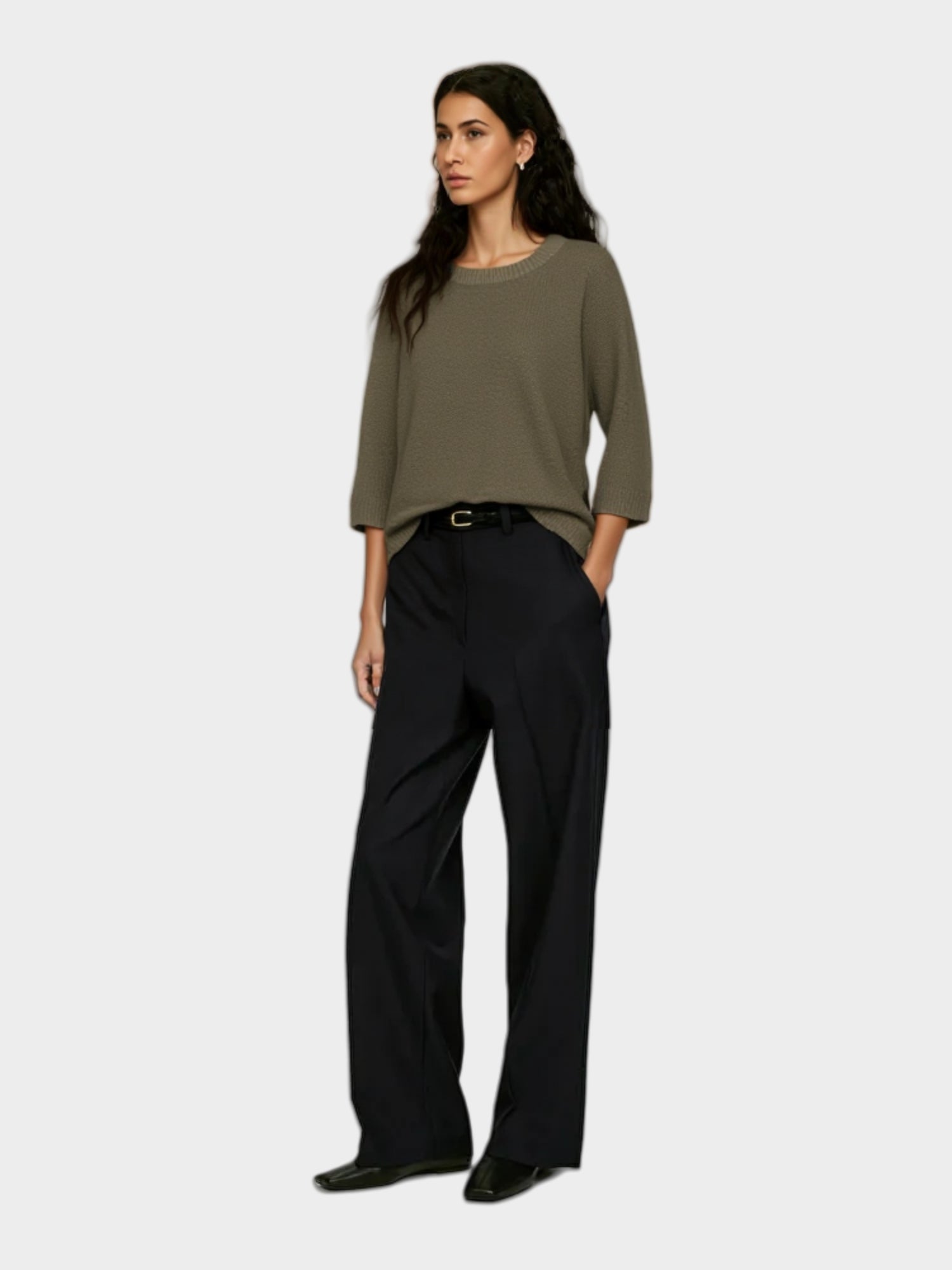 Olive Green Textured Knit Sweater