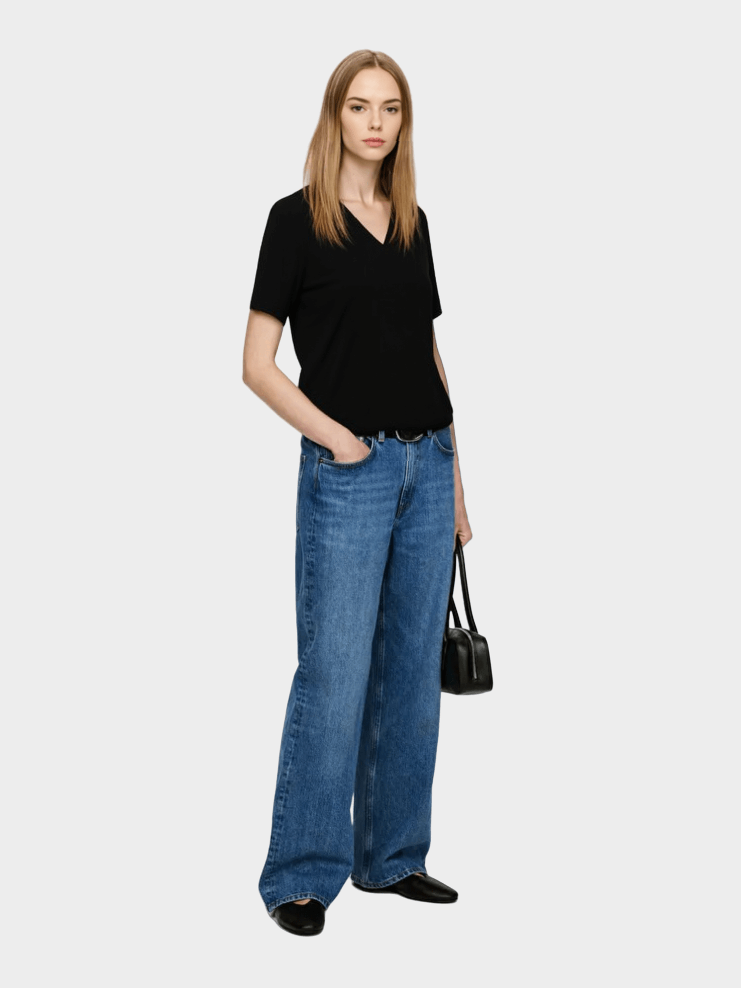 Navy Blue V - Neck Knit Top