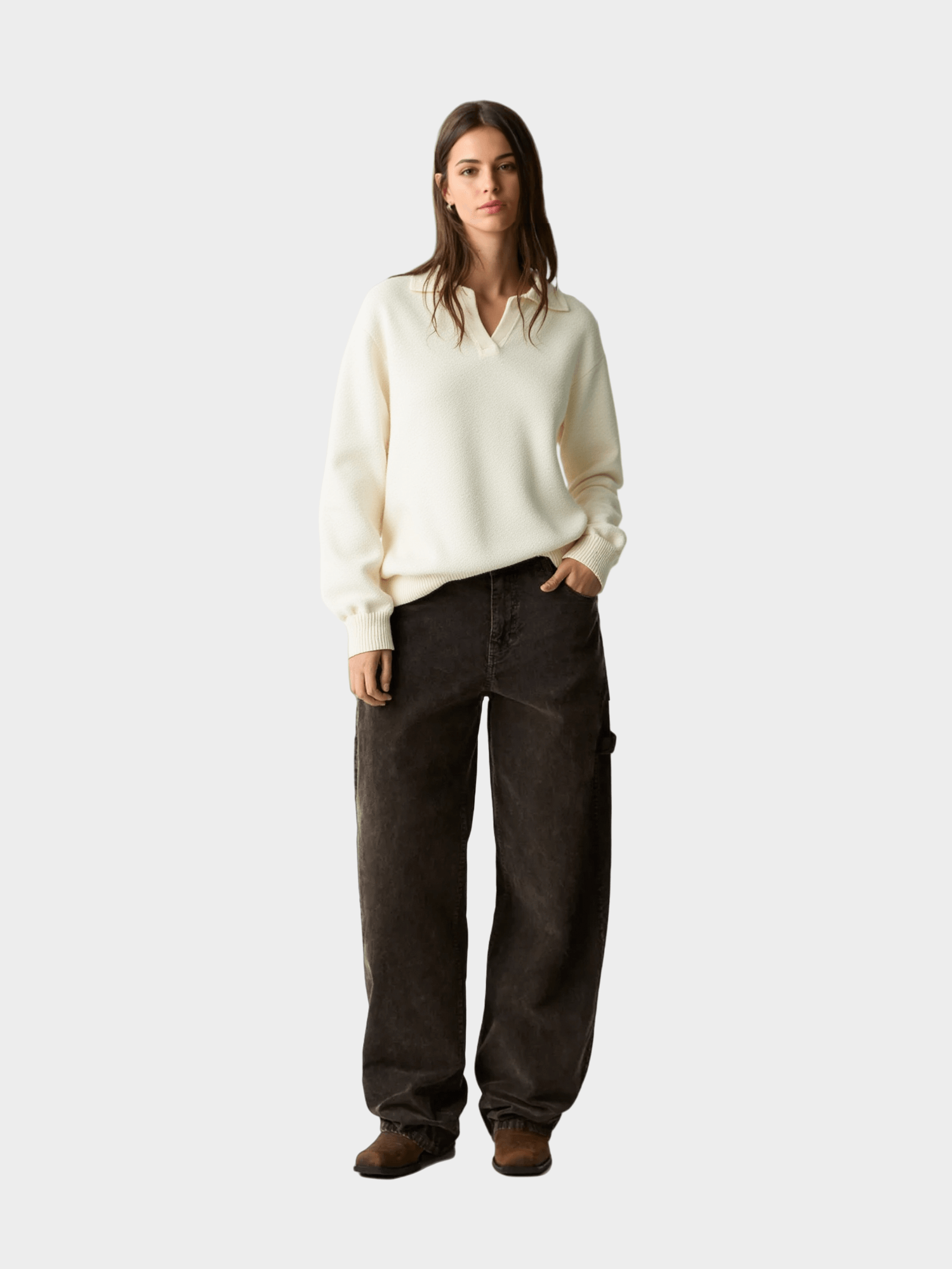 White Polo - Collar Knit Sweater