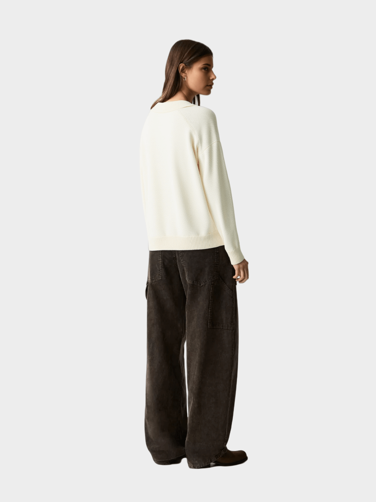 White Polo - Collar Knit Sweater