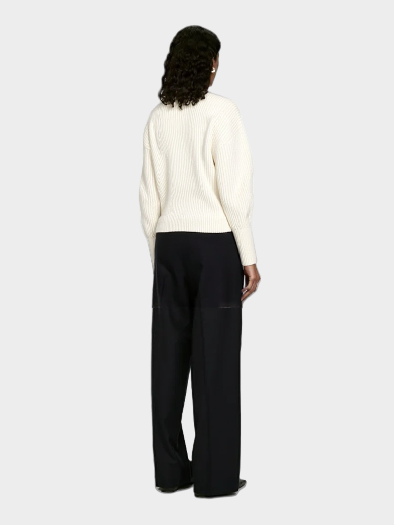 White Ribbed Sweater with Button Detail