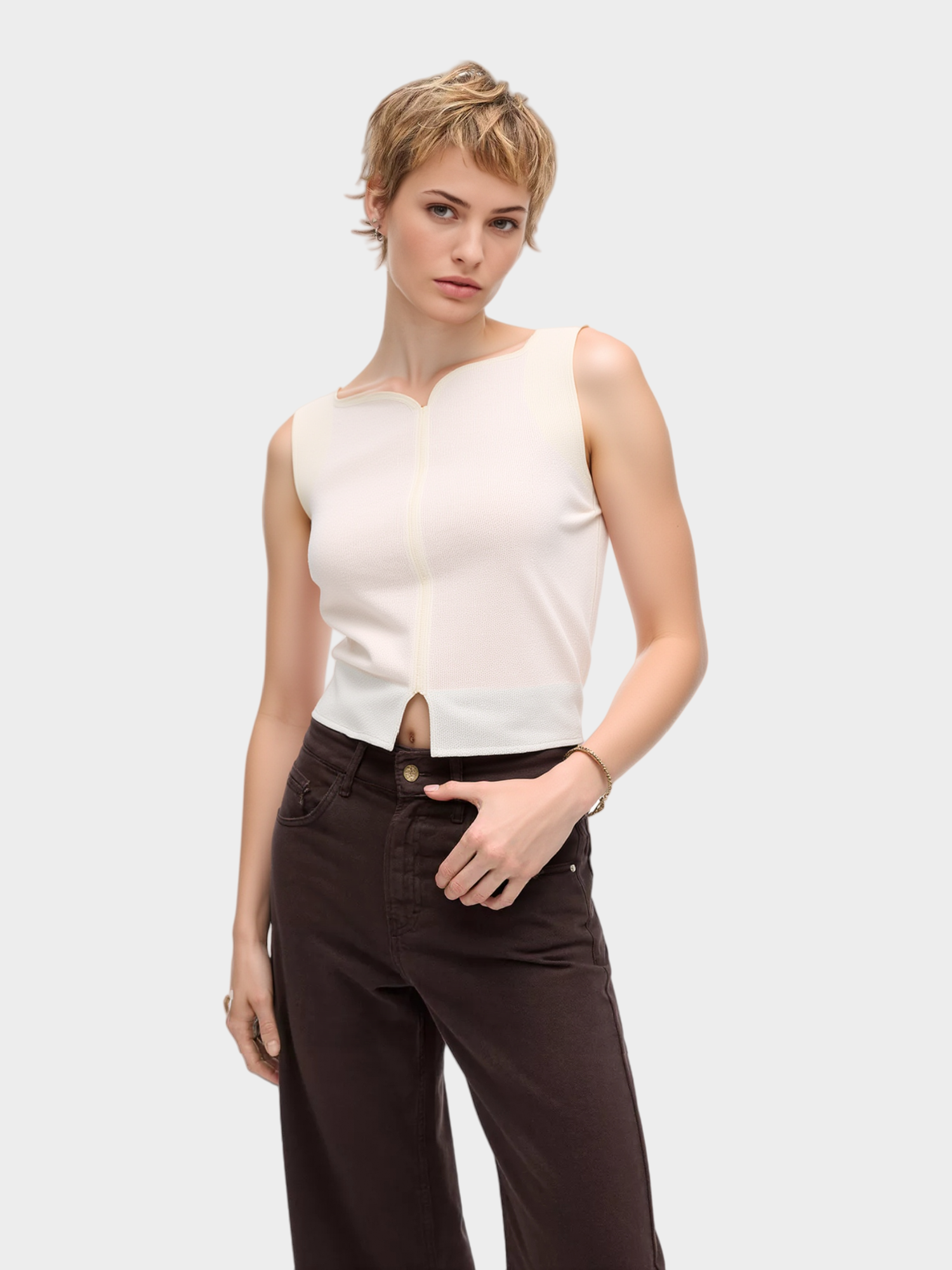 White Asymmetric Hem Knit Top