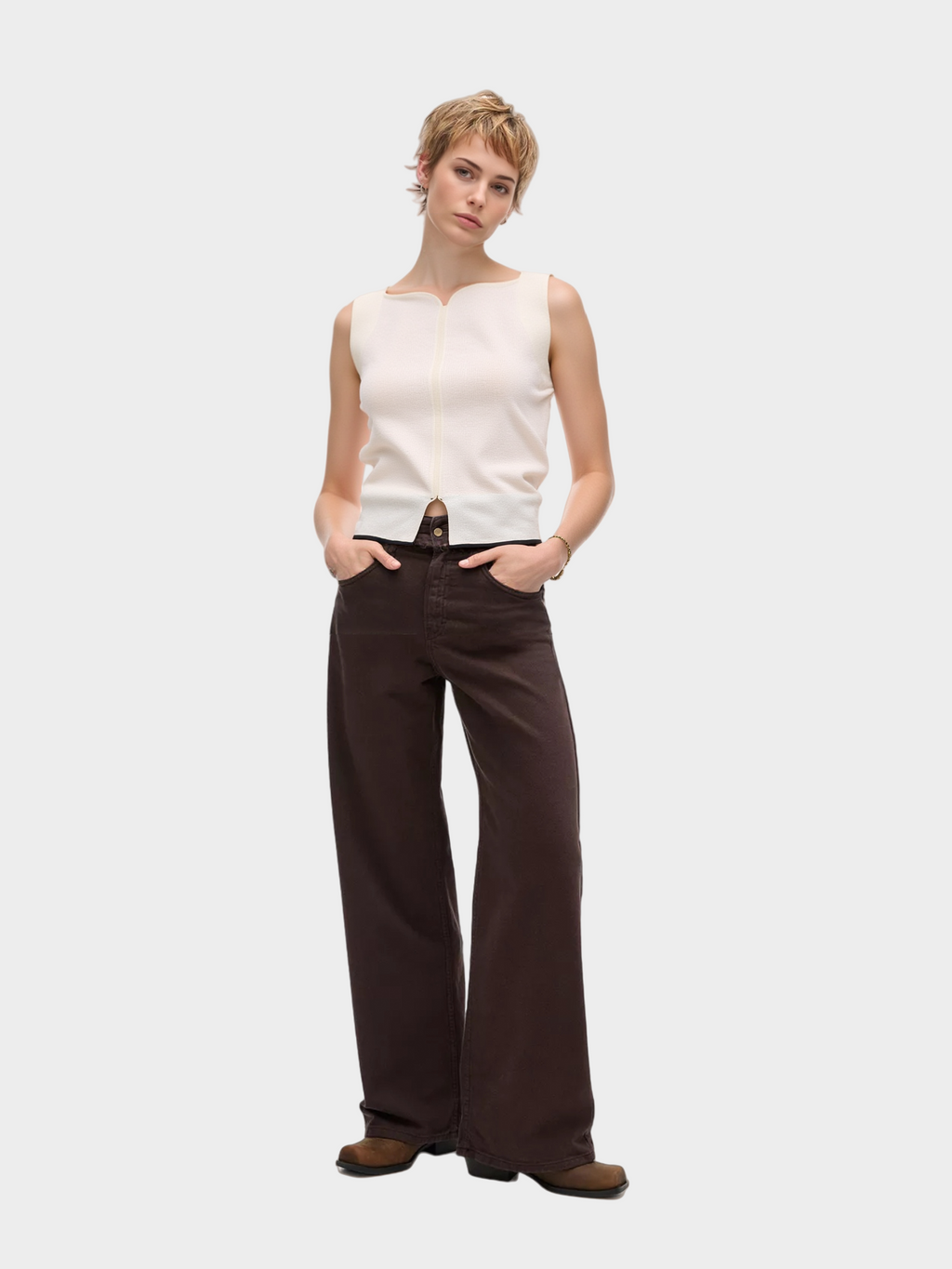 White Asymmetric Hem Knit Top