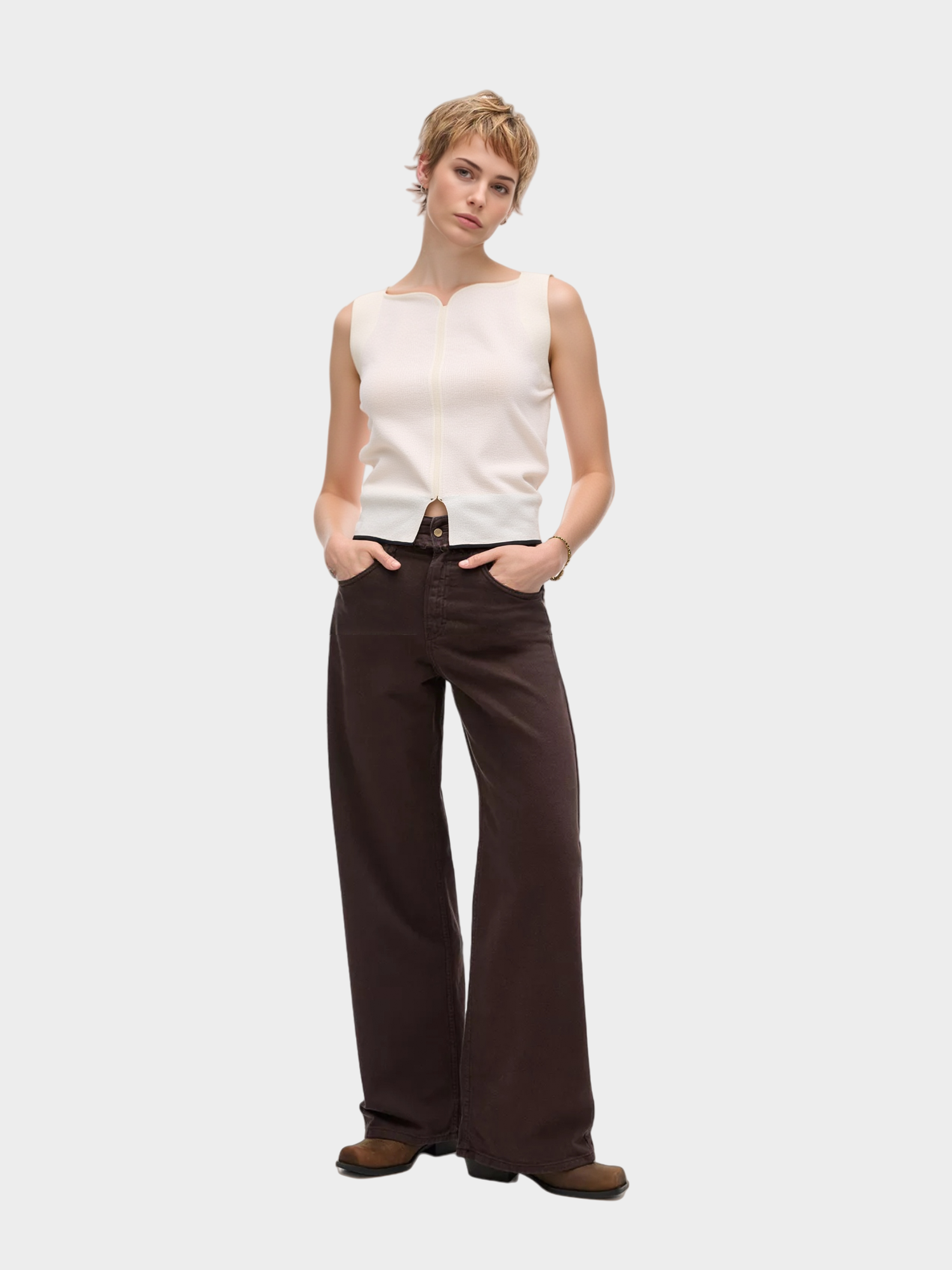 White Asymmetric Hem Knit Top