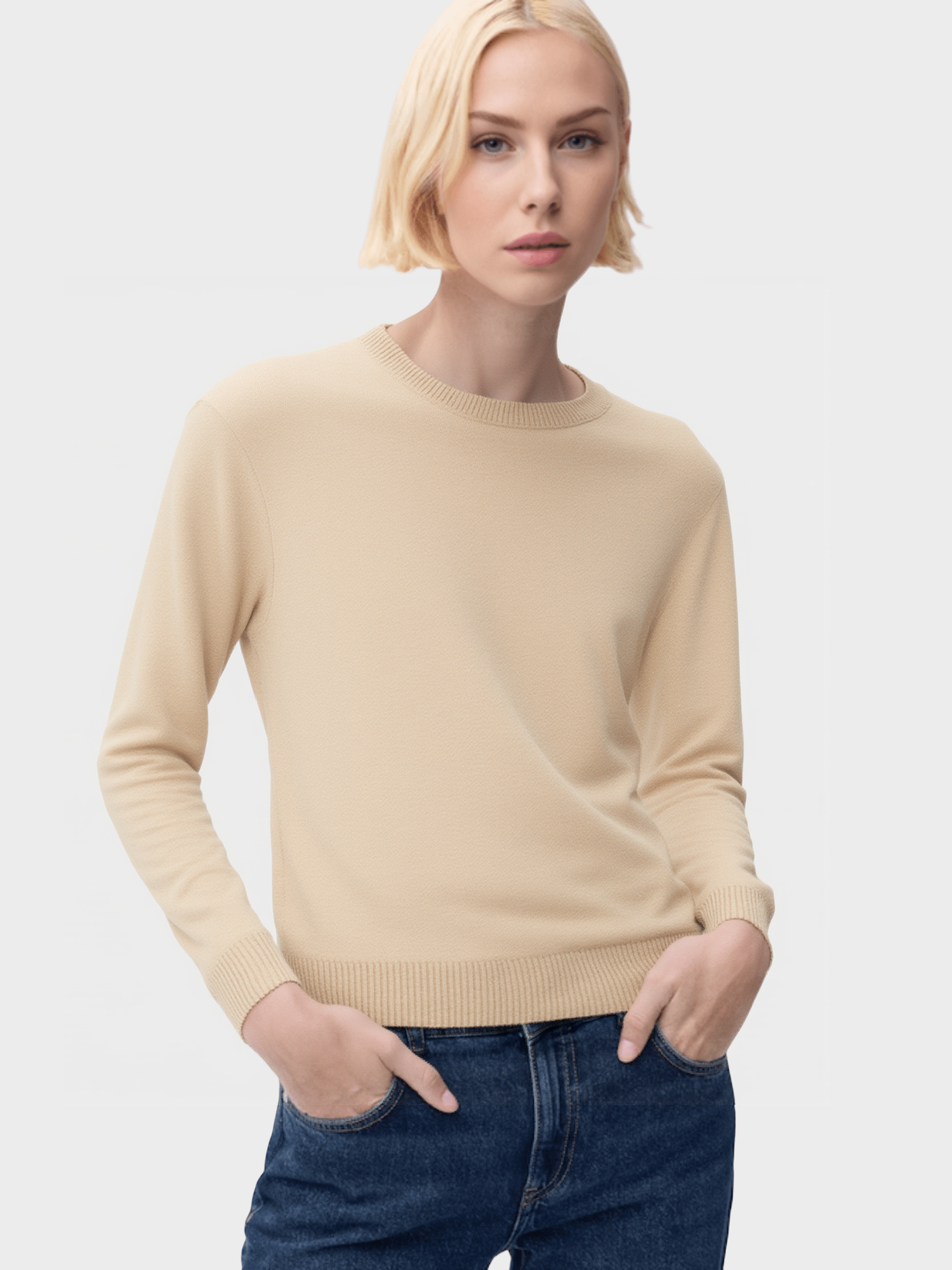 Beige Crew - Neck Knit Sweater