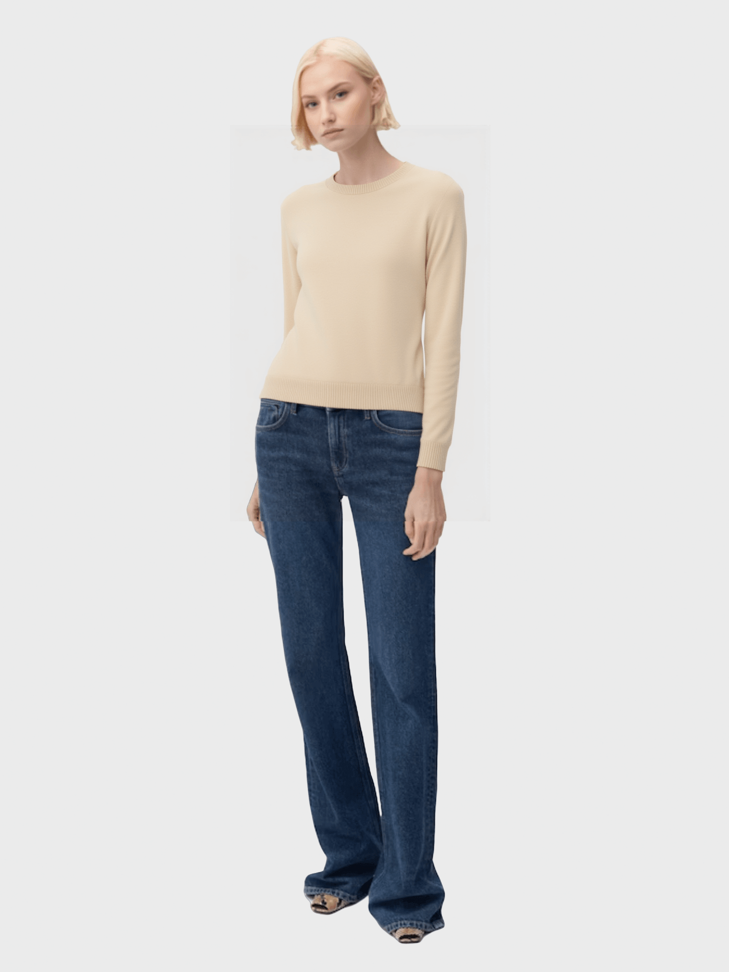 Beige Crew - Neck Knit Sweater