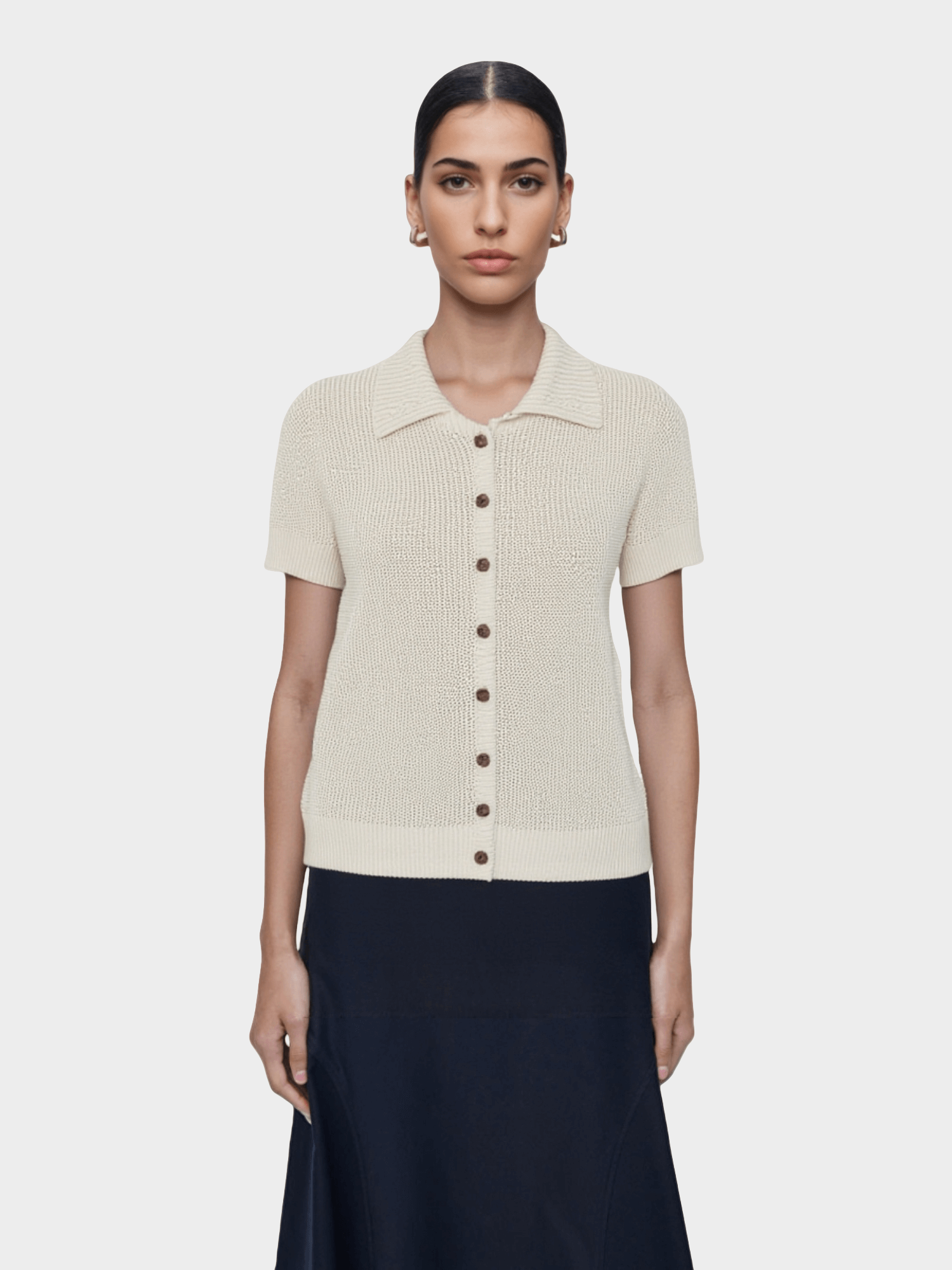 Beige Knit Polo Shirt