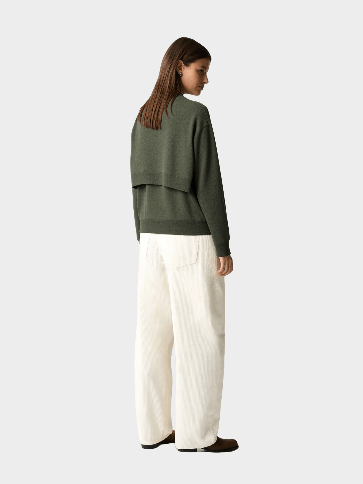 Dark Green Knit Sweater with Scarf Detail