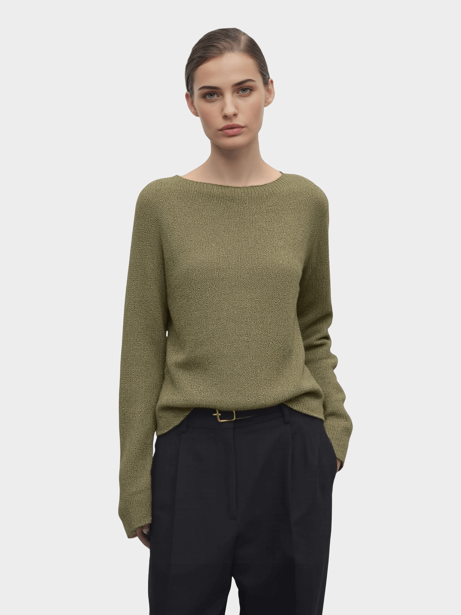 Olive Green Boat - Neck Knit Sweater