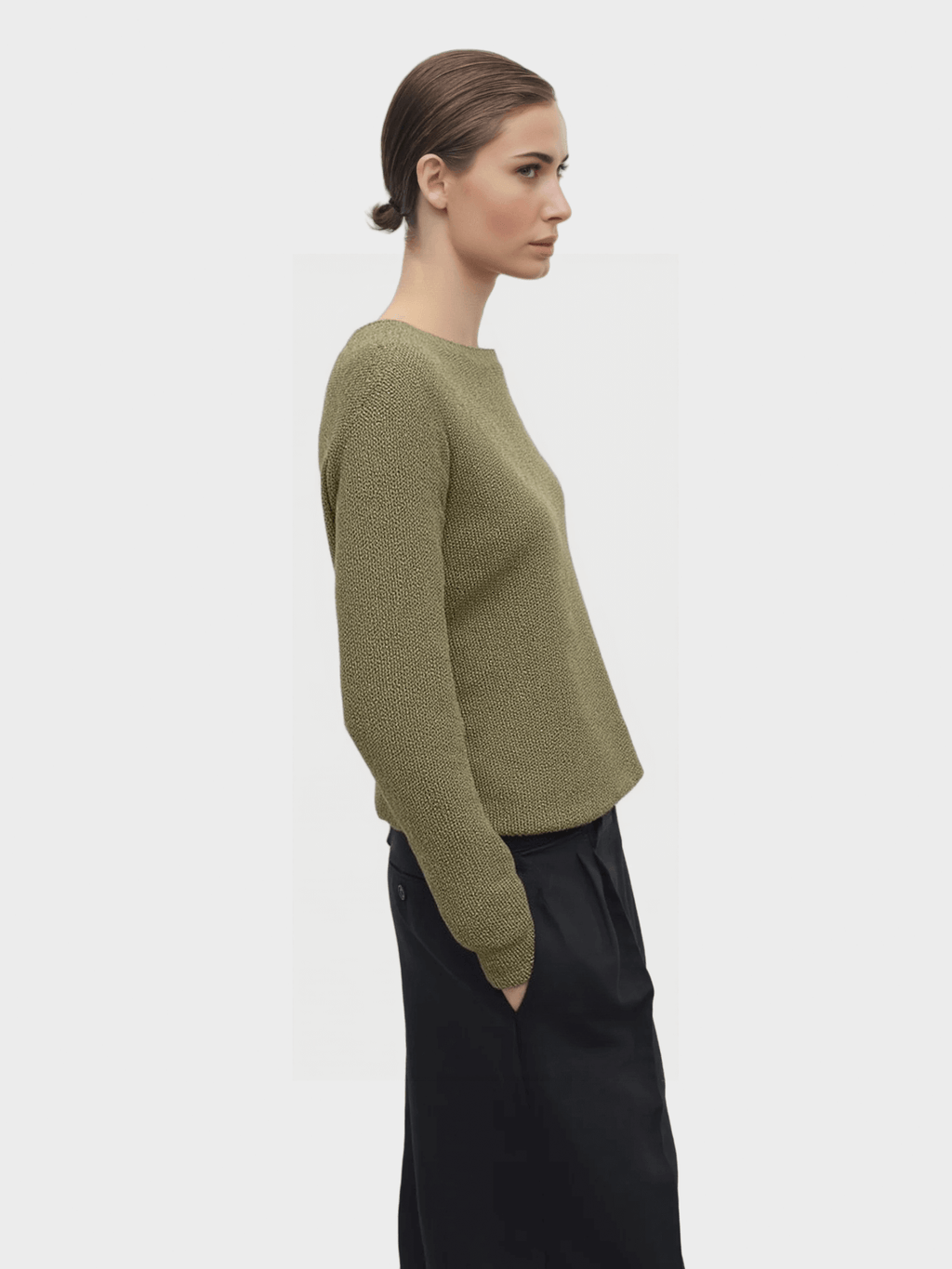 Olive Green Boat - Neck Knit Sweater