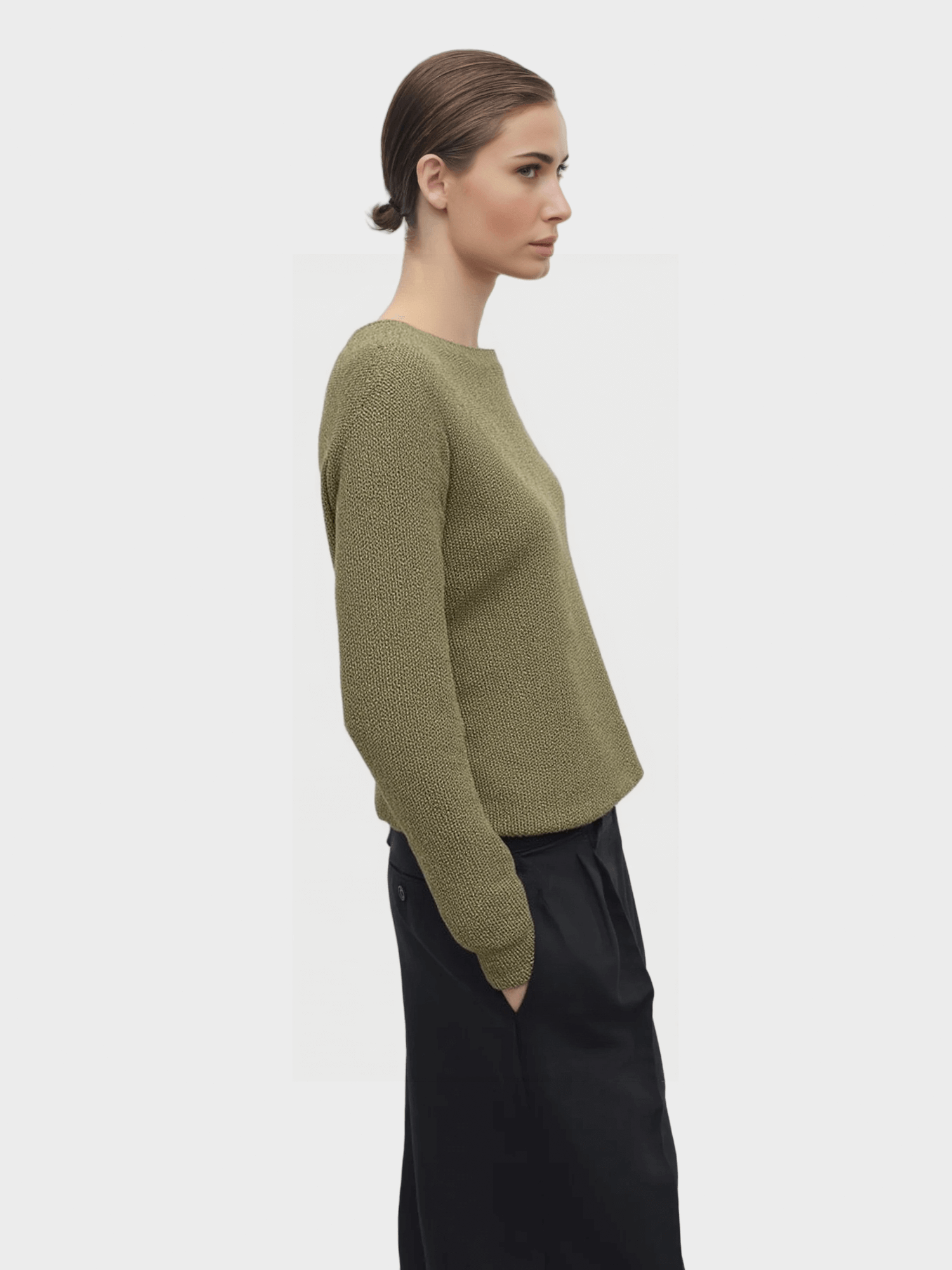 Olive Green Boat - Neck Knit Sweater