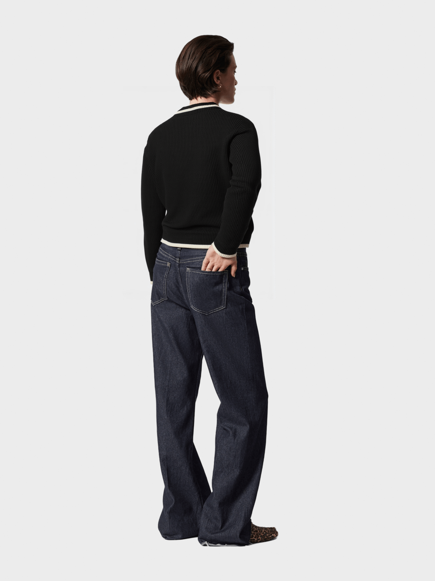 Black Contrast - Trim Polo - Neck Knit Sweater