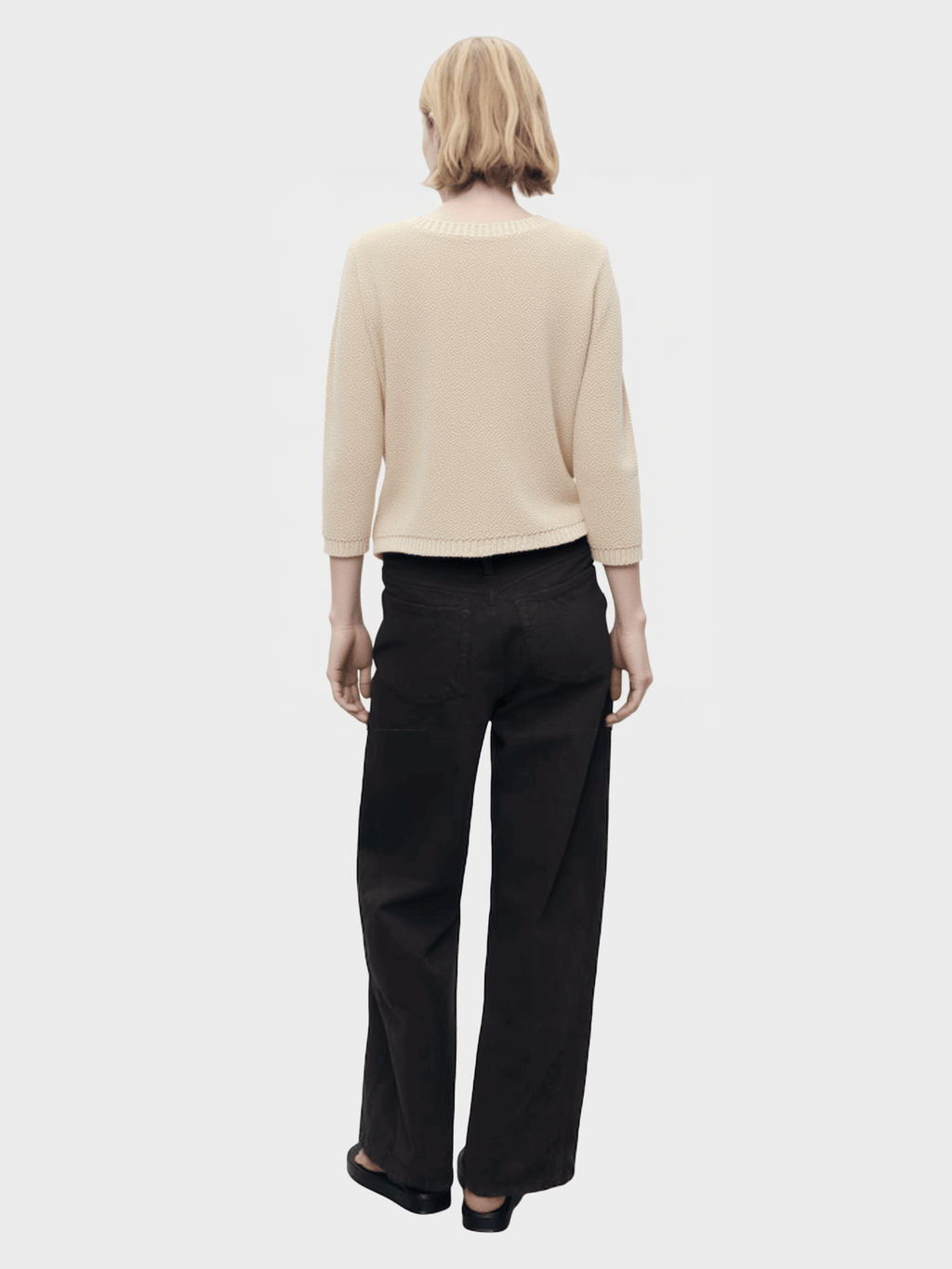 Beige Cropped Knit Sweater