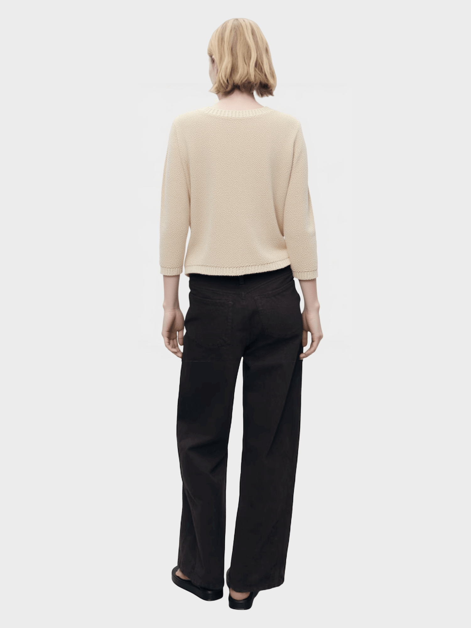 Beige Cropped Knit Sweater