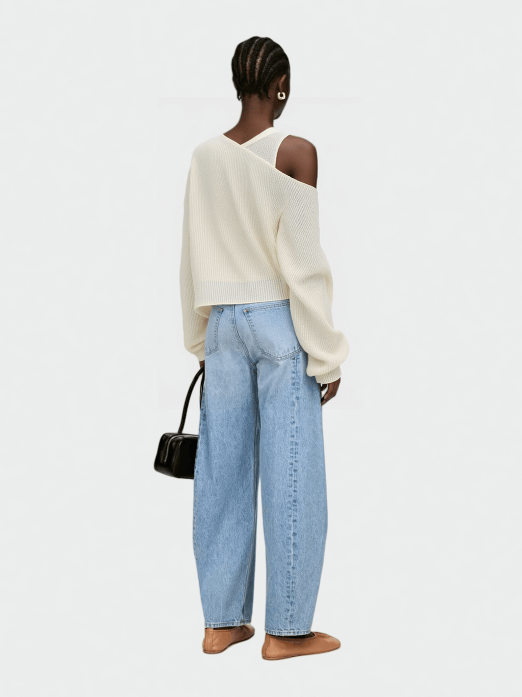 White Asymmetric Cut - Out Knit Sweater