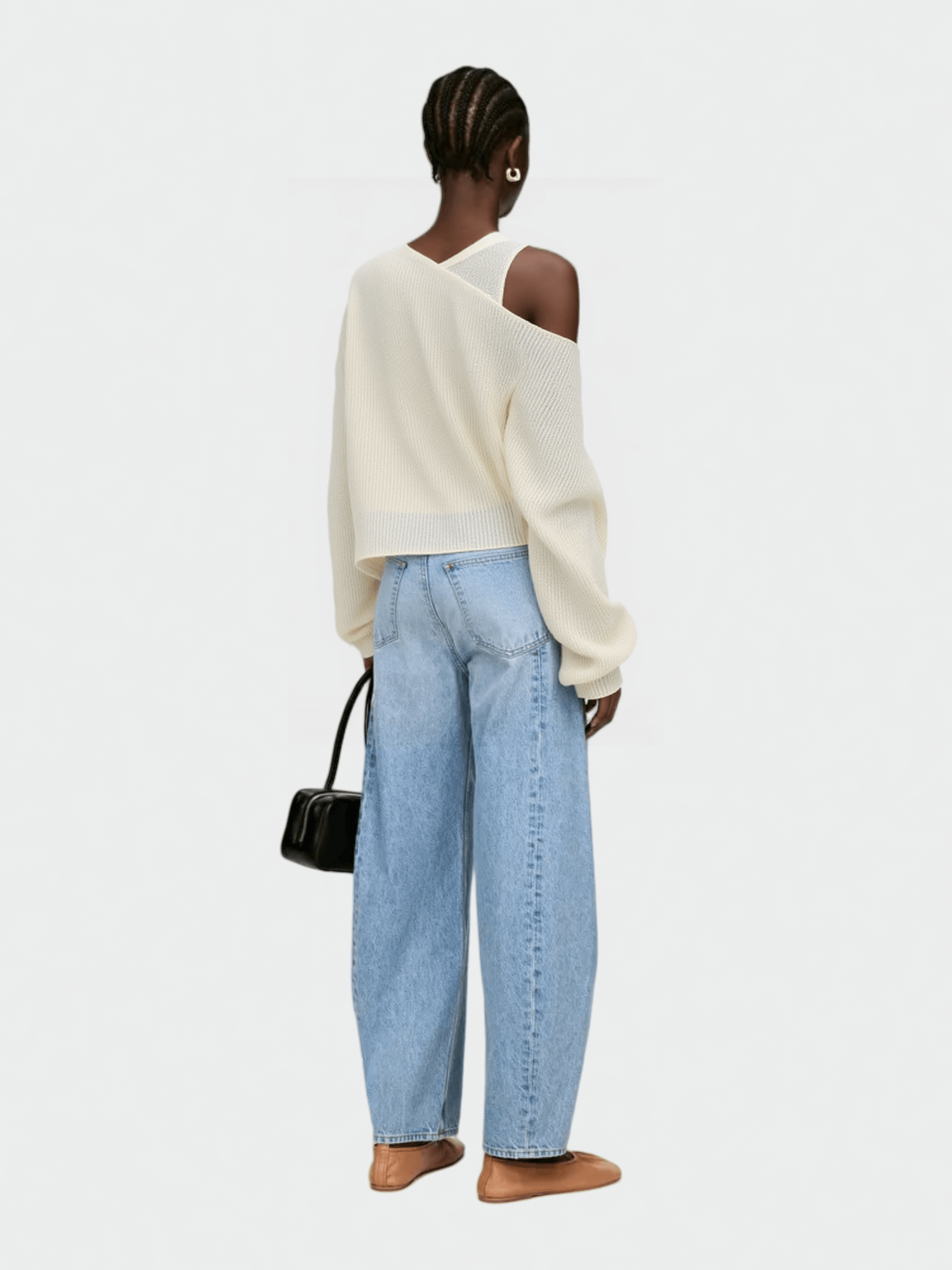 White Asymmetric Cut - Out Knit Sweater
