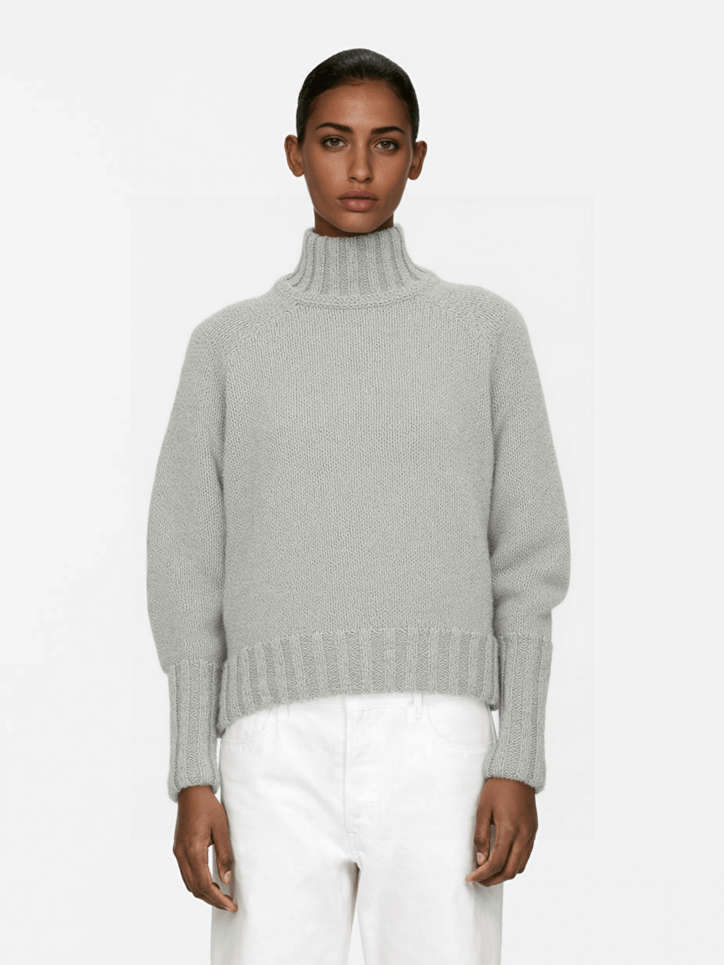 Light Grey Turtleneck Knit Sweater
