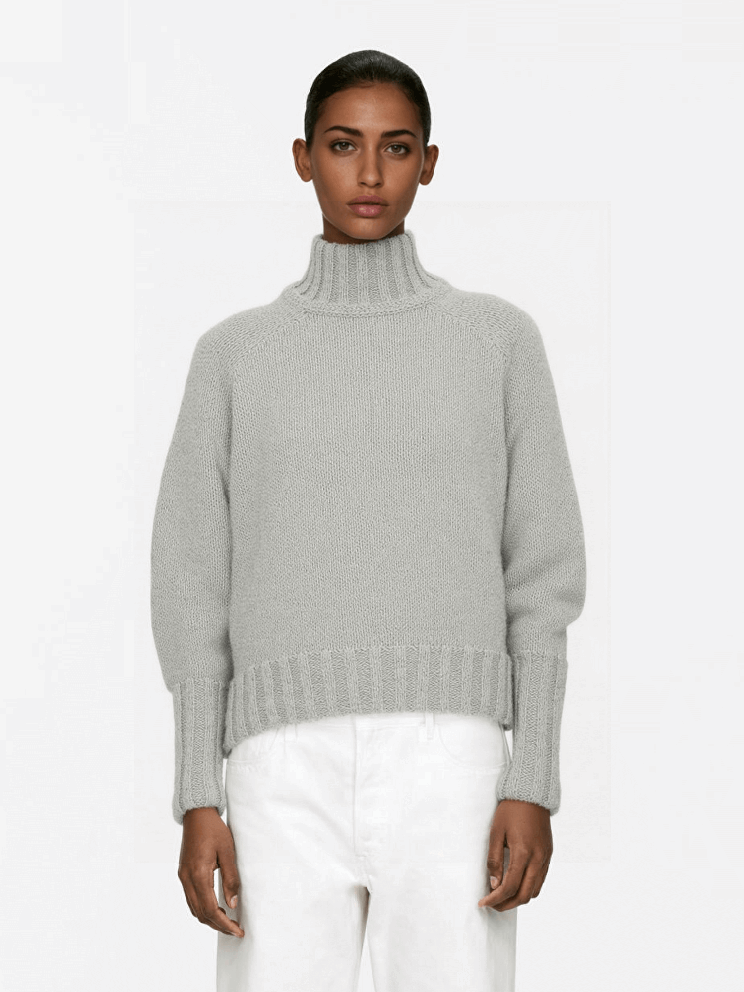 Light Grey Turtleneck Knit Sweater