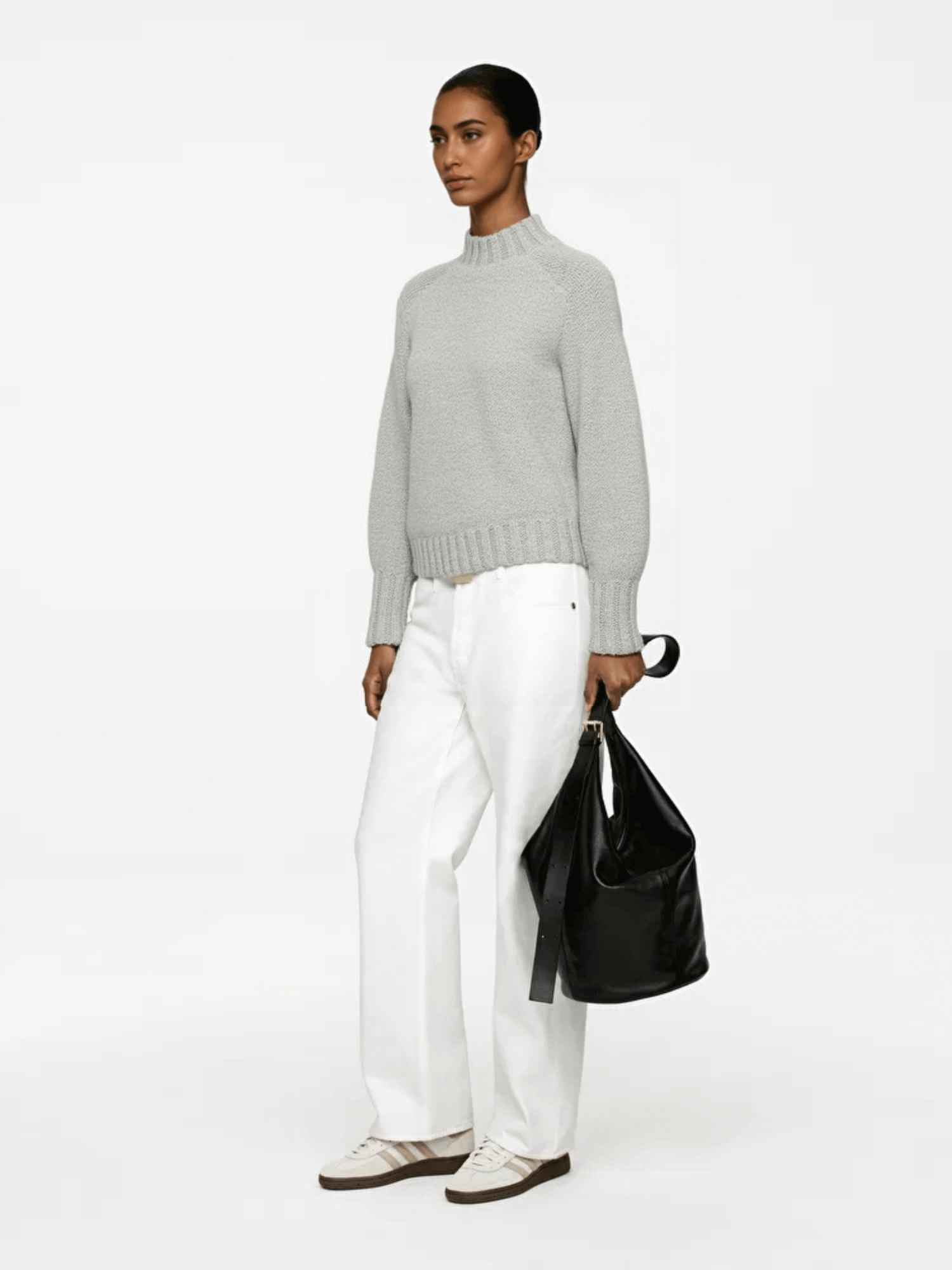 Light Grey Turtleneck Knit Sweater