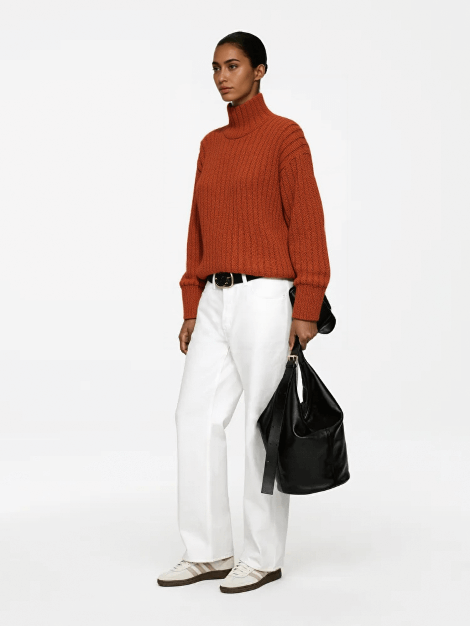 Rust Ribbed Turtleneck Knit Sweater