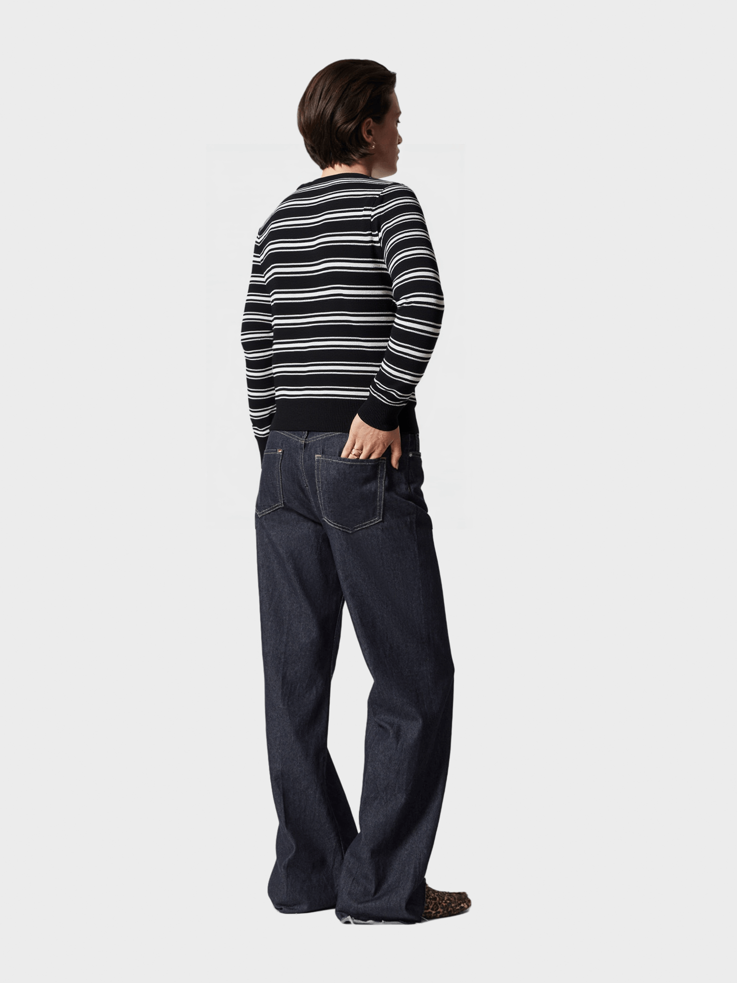Black and White Striped Knit Cardigan