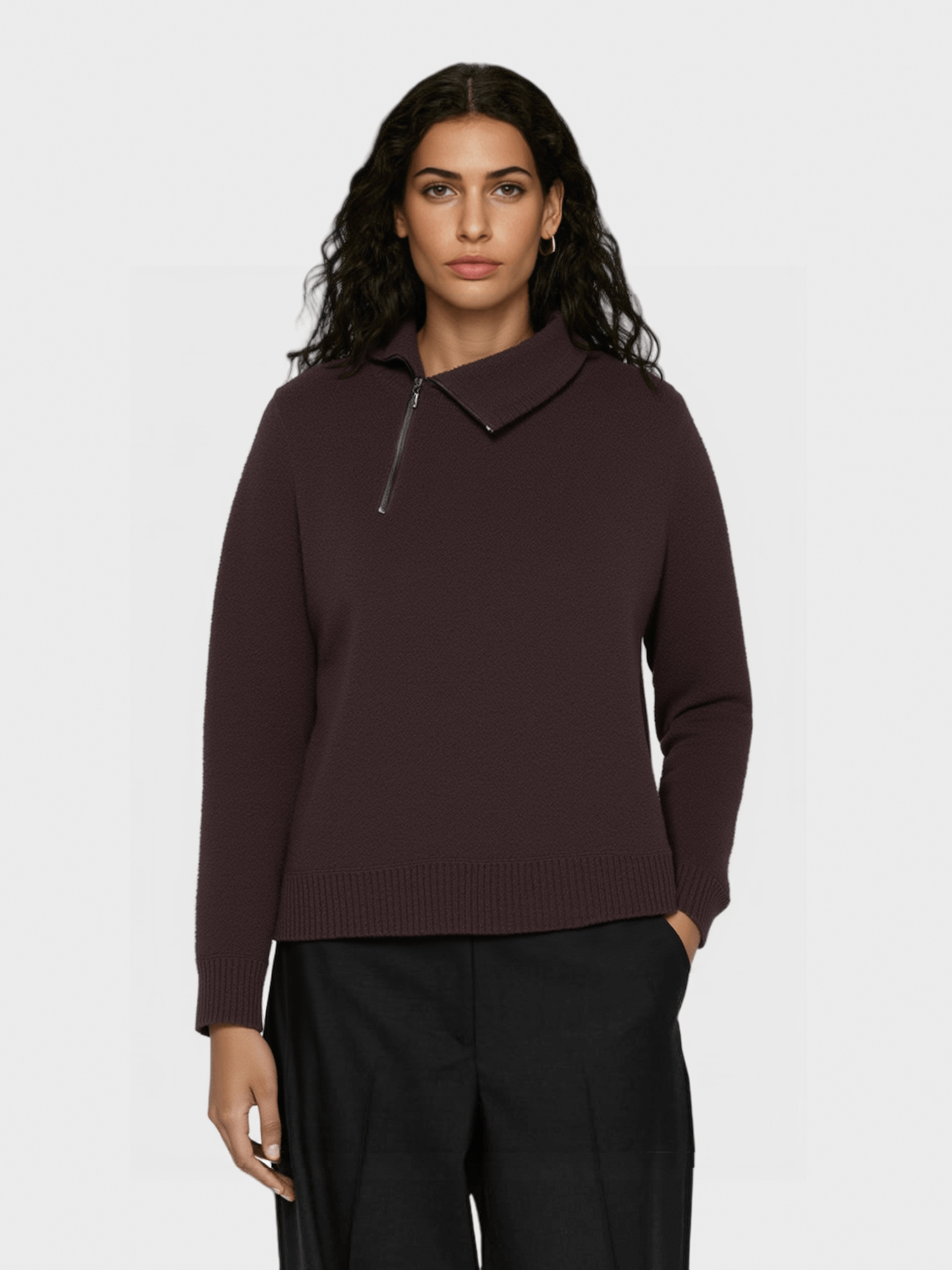Plum Asymmetric Zip - Collar Knit Sweater