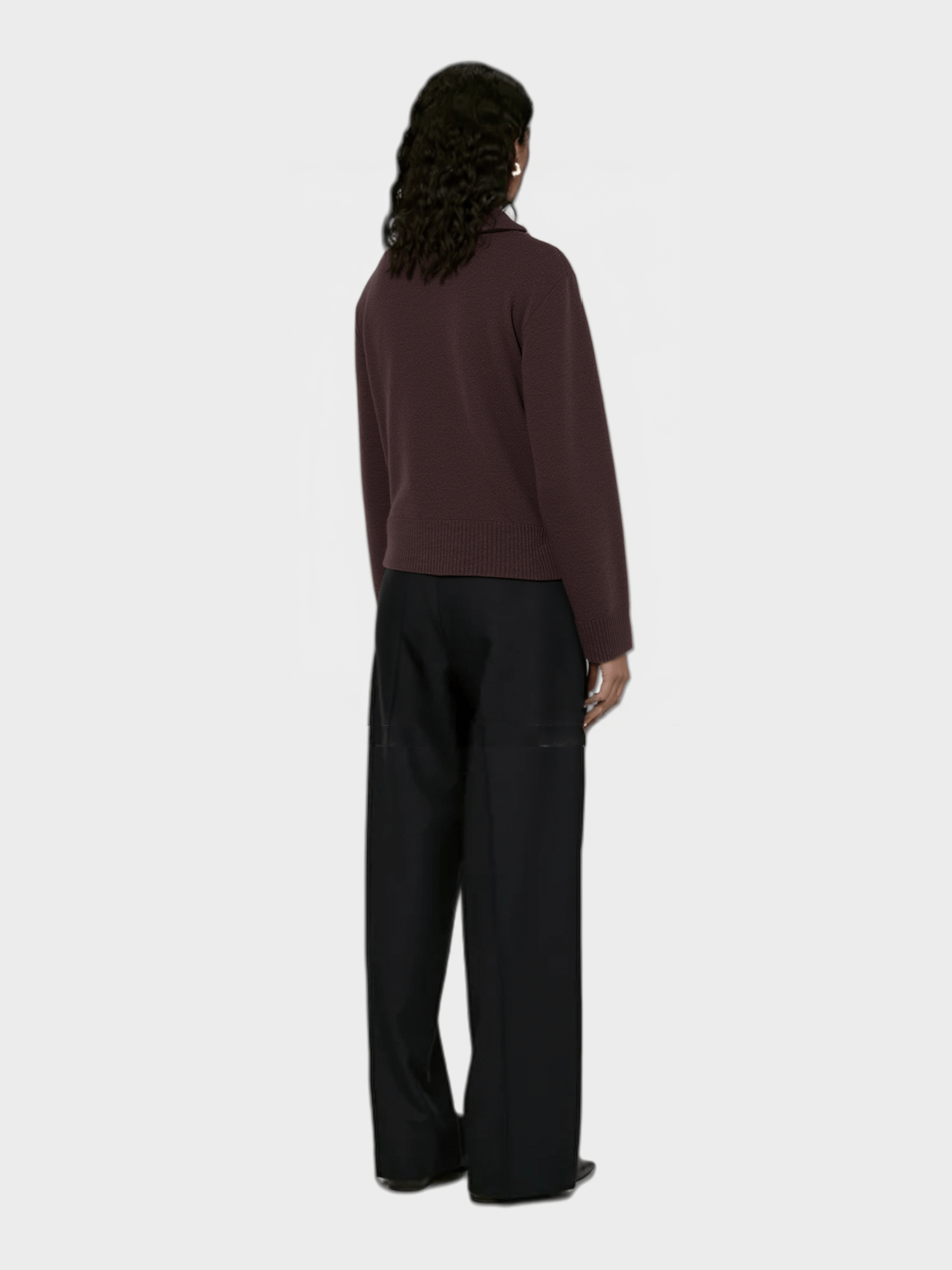 Plum Asymmetric Zip - Collar Knit Sweater