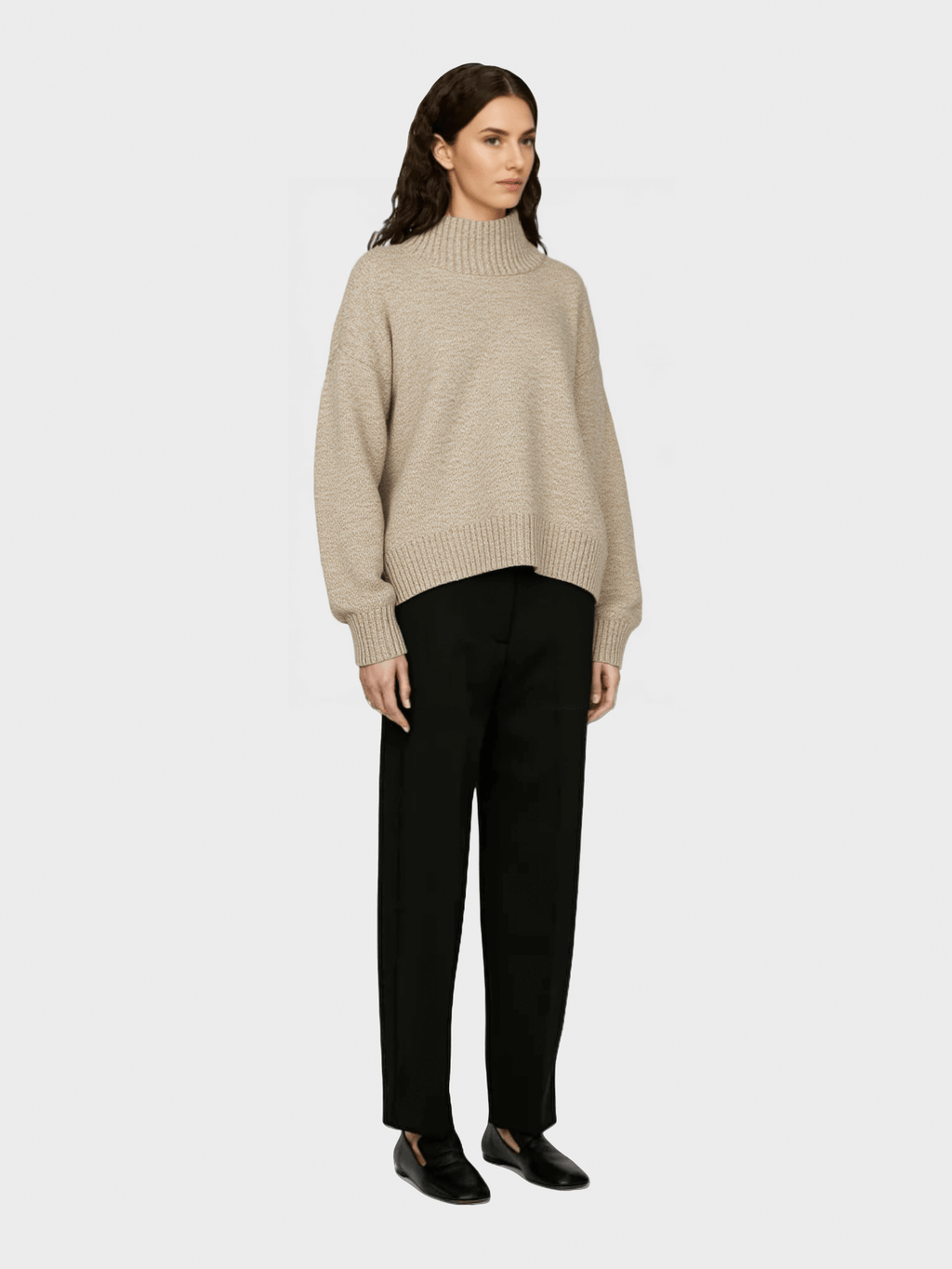 Beige Turtleneck Knit Sweater