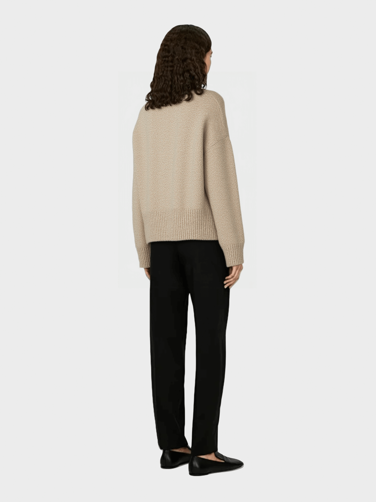 Beige Turtleneck Knit Sweater