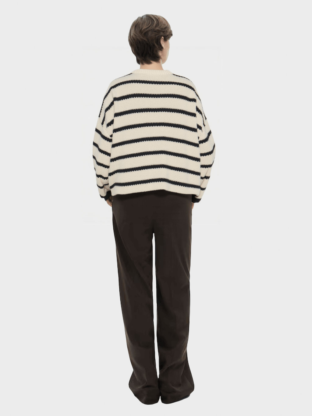 Black and White Striped Knit Cardigan