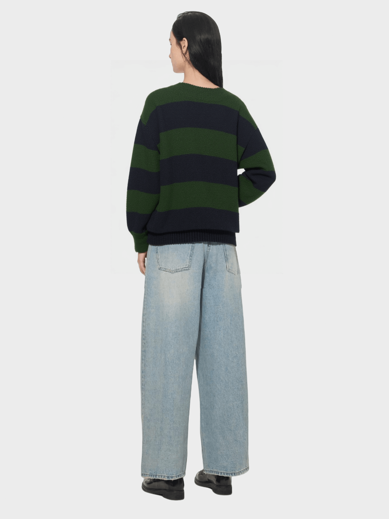 Green and Black Striped Knit Cardigan