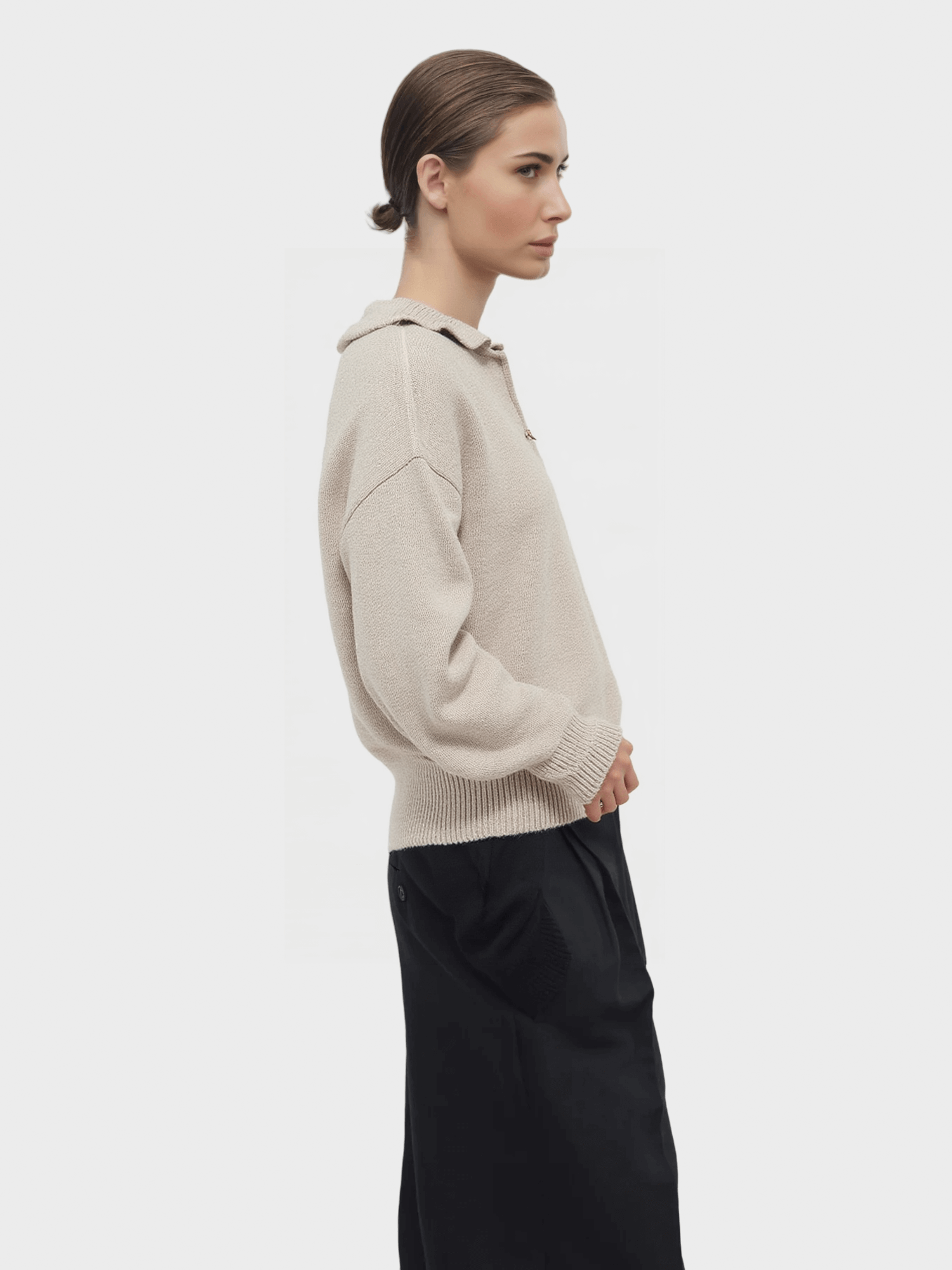 Beige Half-Zip Knit Sweater