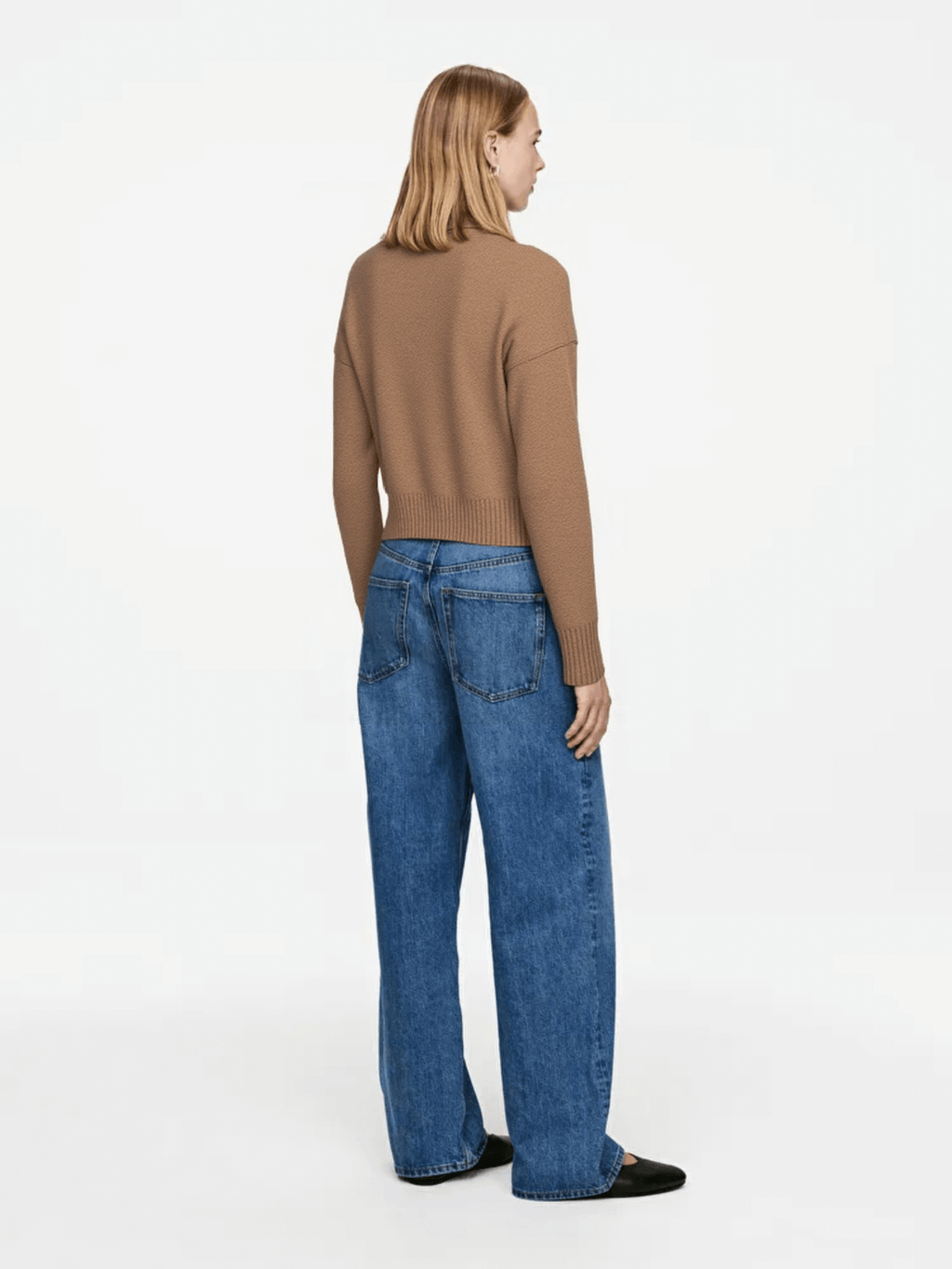 Brown Contrast-Color Polo Knit Sweater