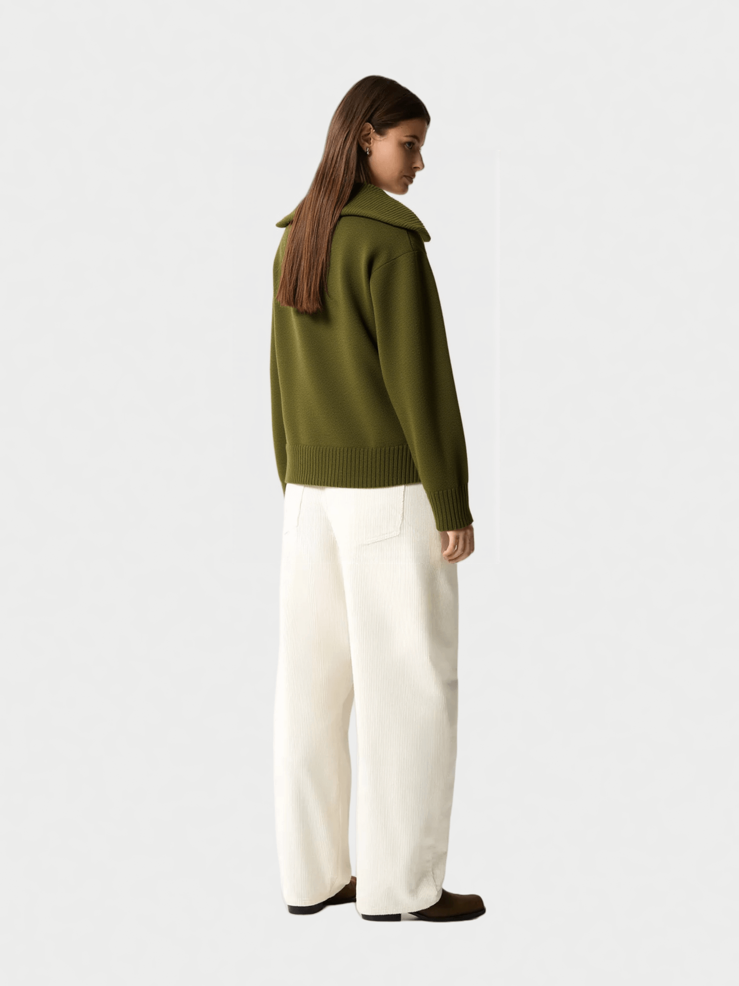 Olive Green V-neck Knit Sweater