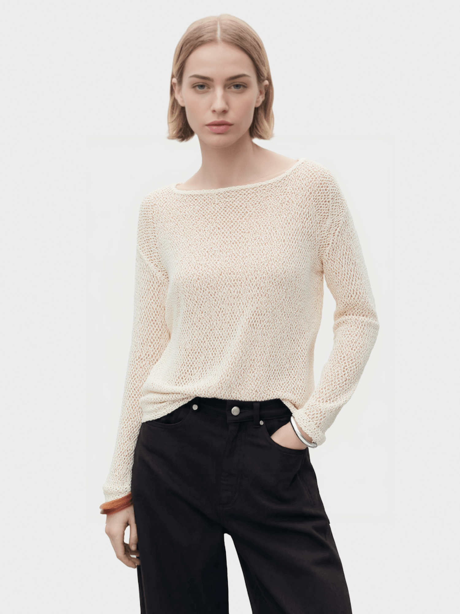 Beige Open-Knit Sweater