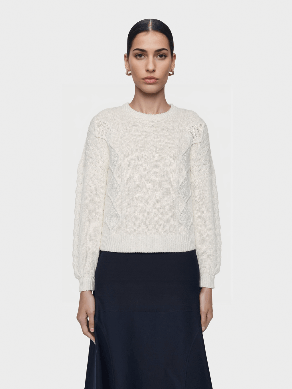 White Cable-Knit Sweater
