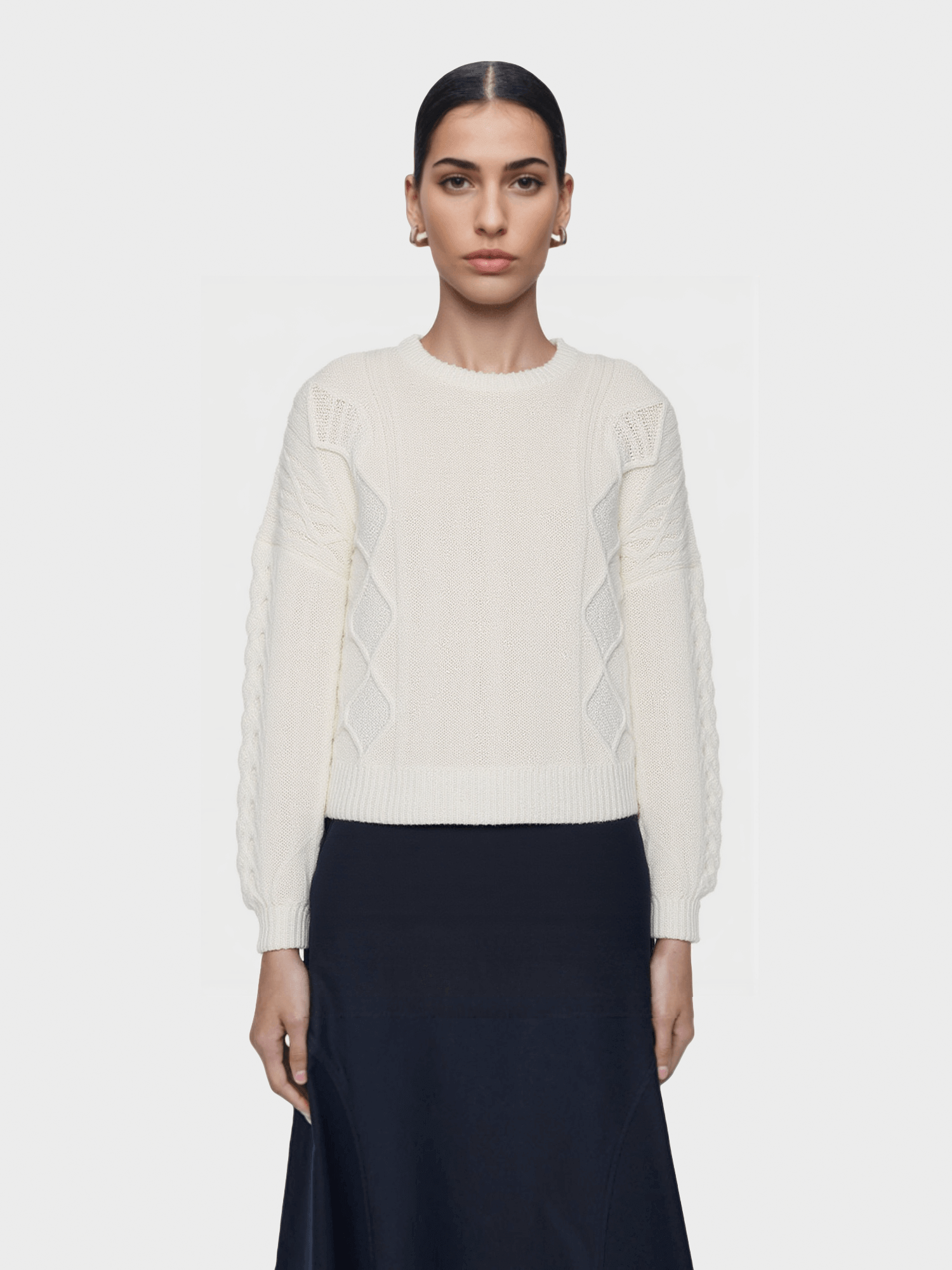 White Cable-Knit Sweater