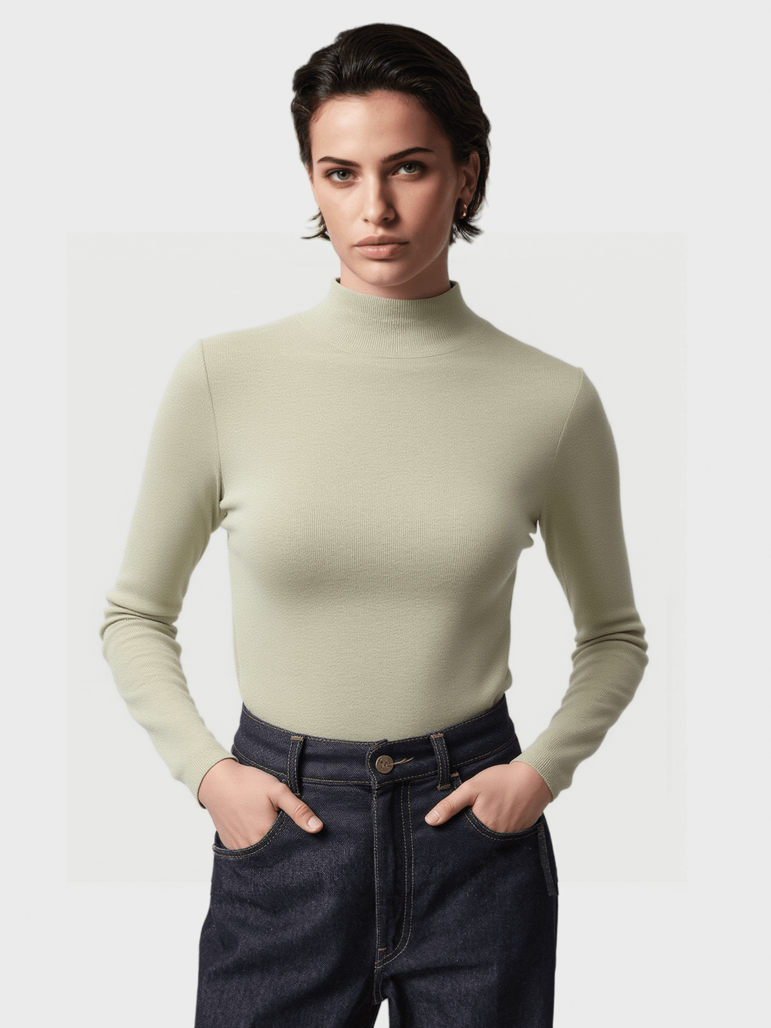 Light Green Mock Neck Knit Sweater