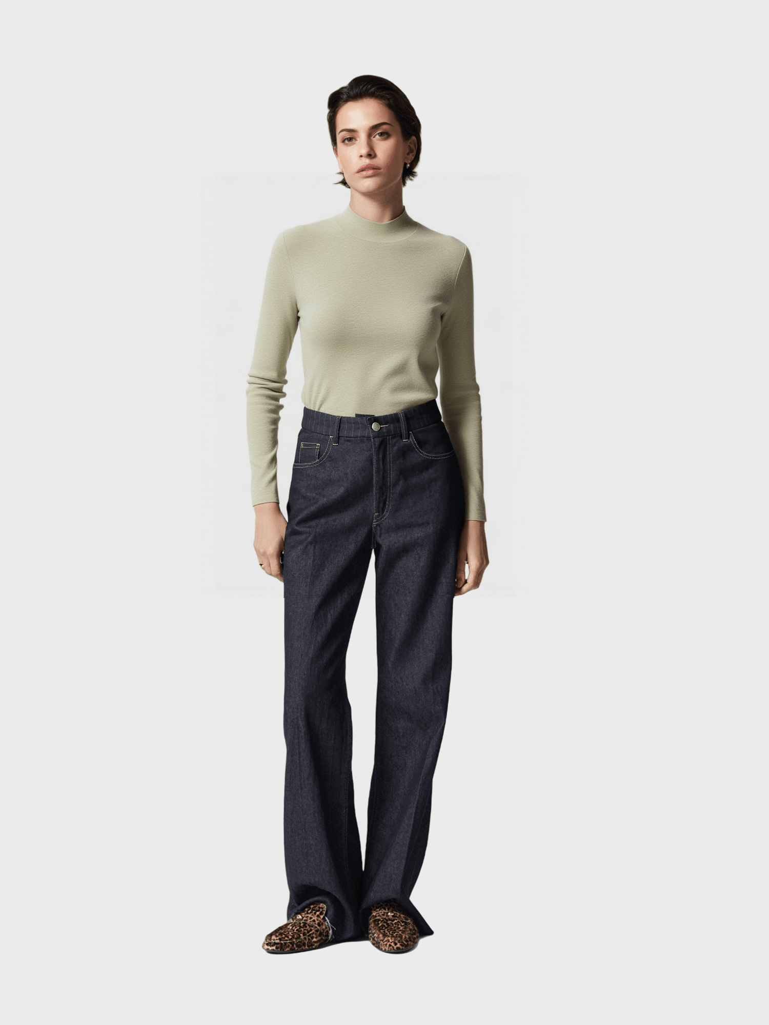 Light Green Mock Neck Knit Sweater