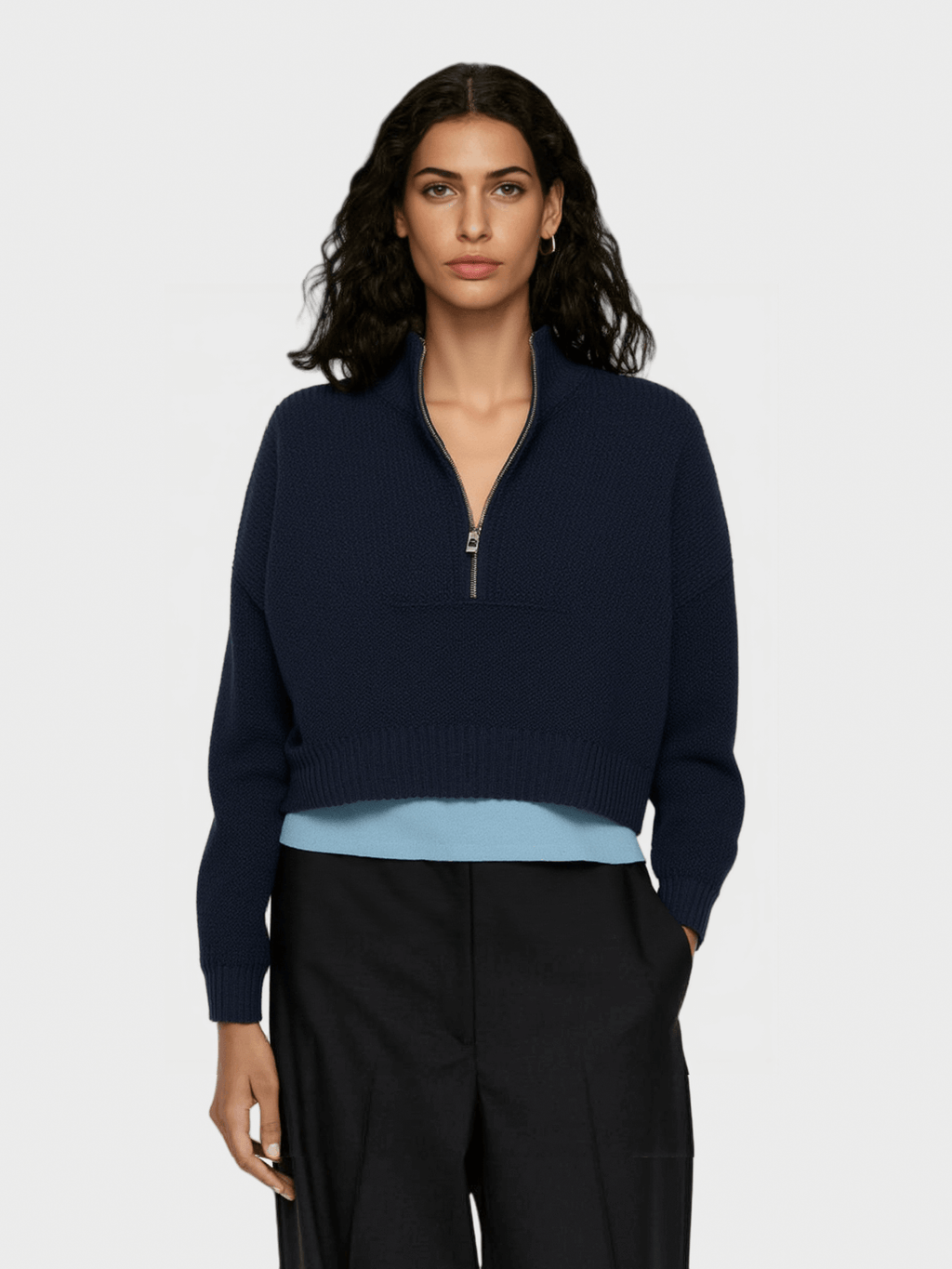 Navy Blue Half-Zip Knit Sweater