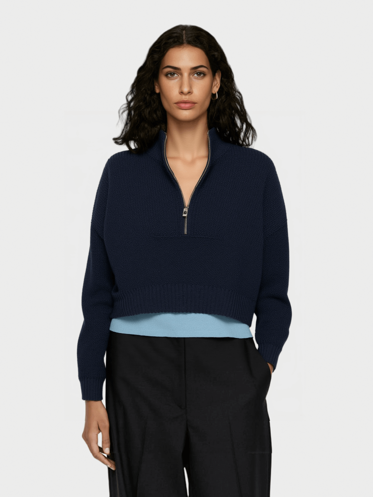 Navy Blue Half-Zip Knit Sweater