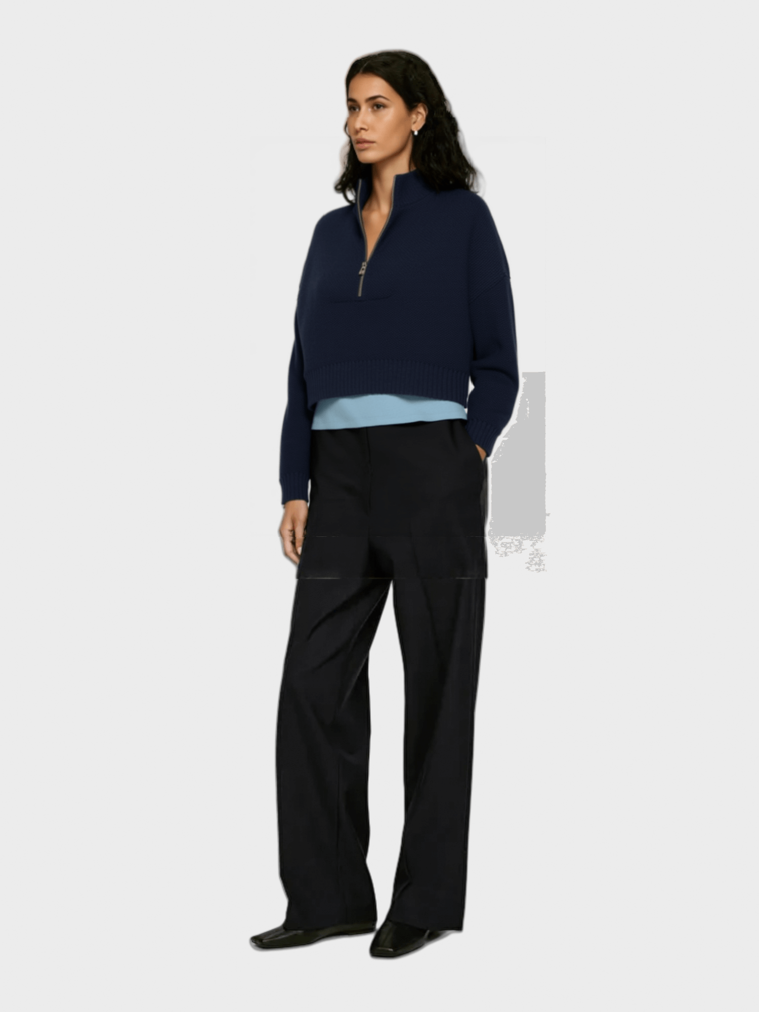 Navy Blue Half-Zip Knit Sweater