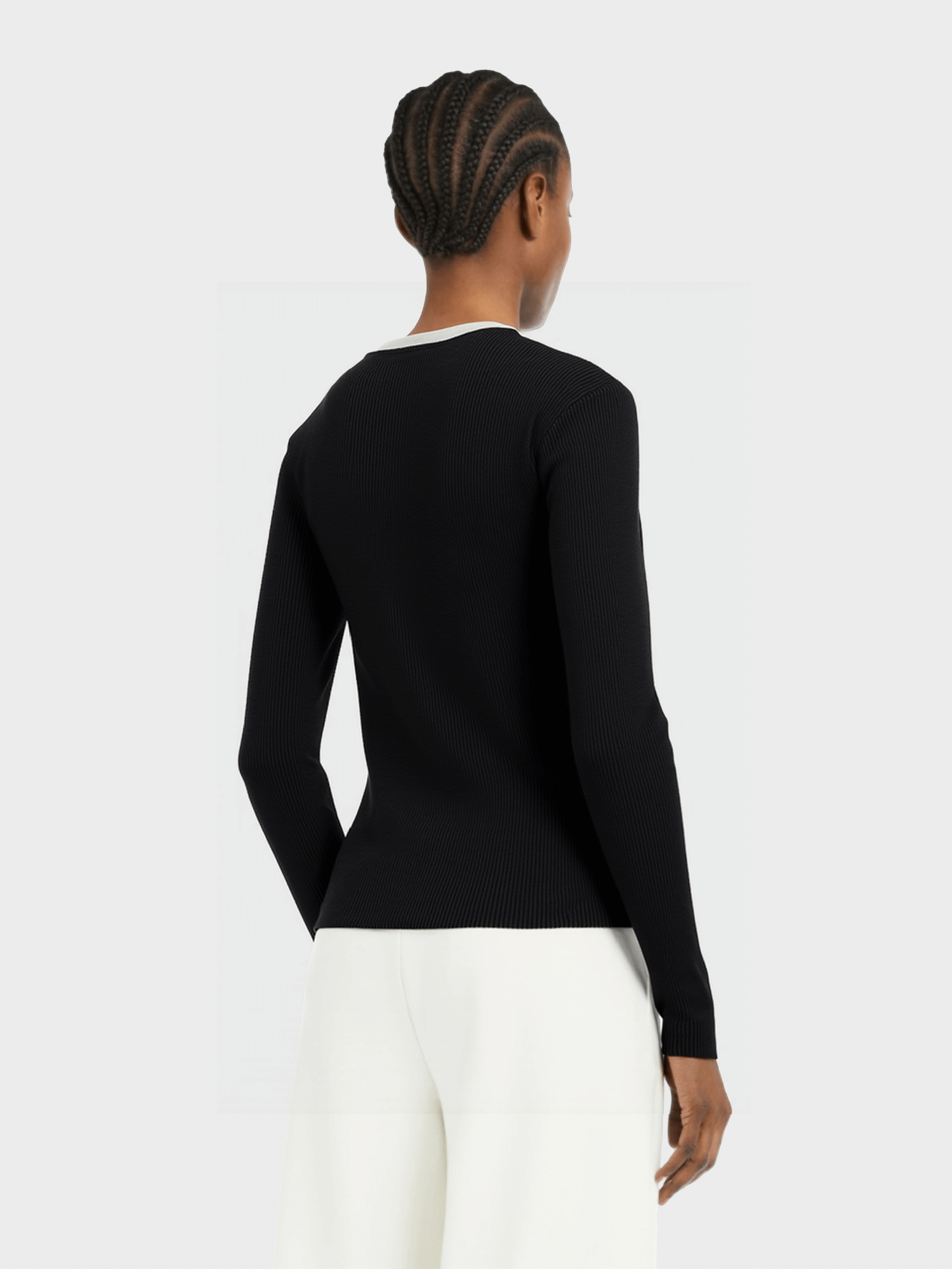 Navy Blue Contrast-Trim Knit Top