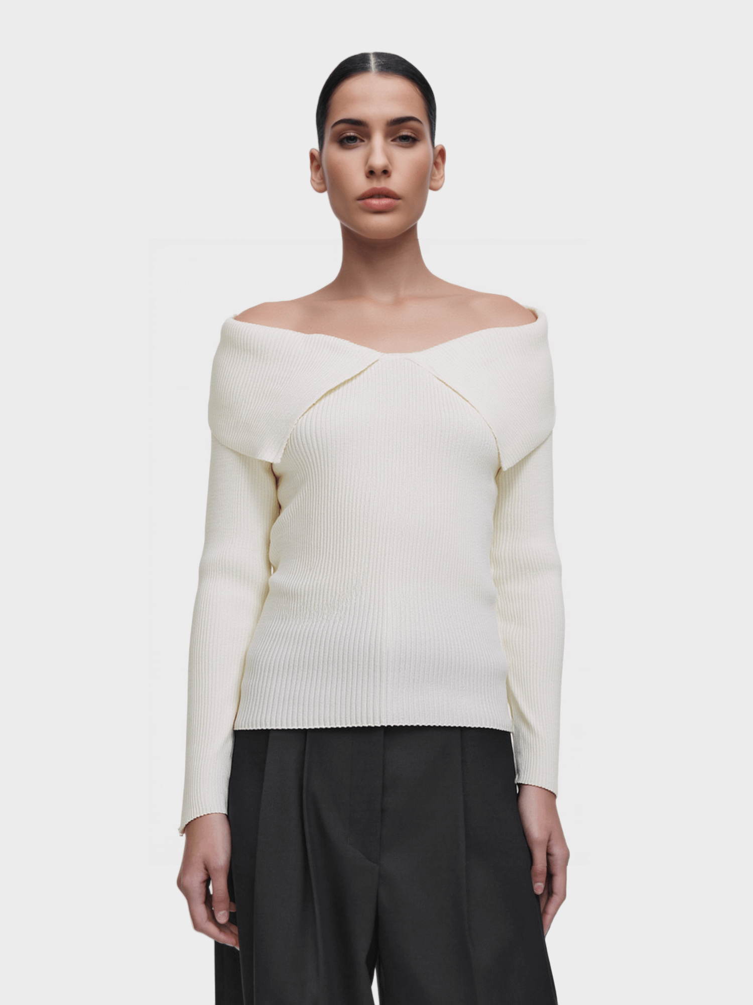 White Off-Shoulder Knit Sweater